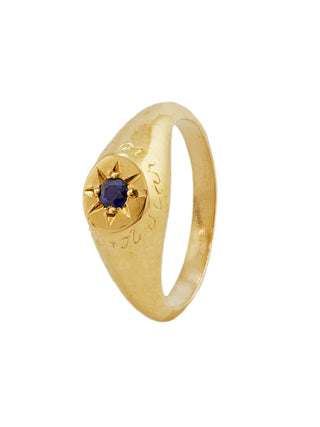 Sapphire Signet Ring with "A Star to Guide Me" Engraving