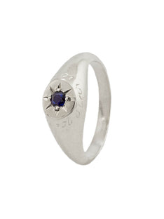 Sapphire Signet Ring with "A Star to Guide Me" Engraving