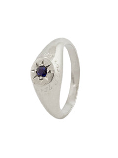 Sapphire Signet Ring with "A Star to Guide Me" Engraving