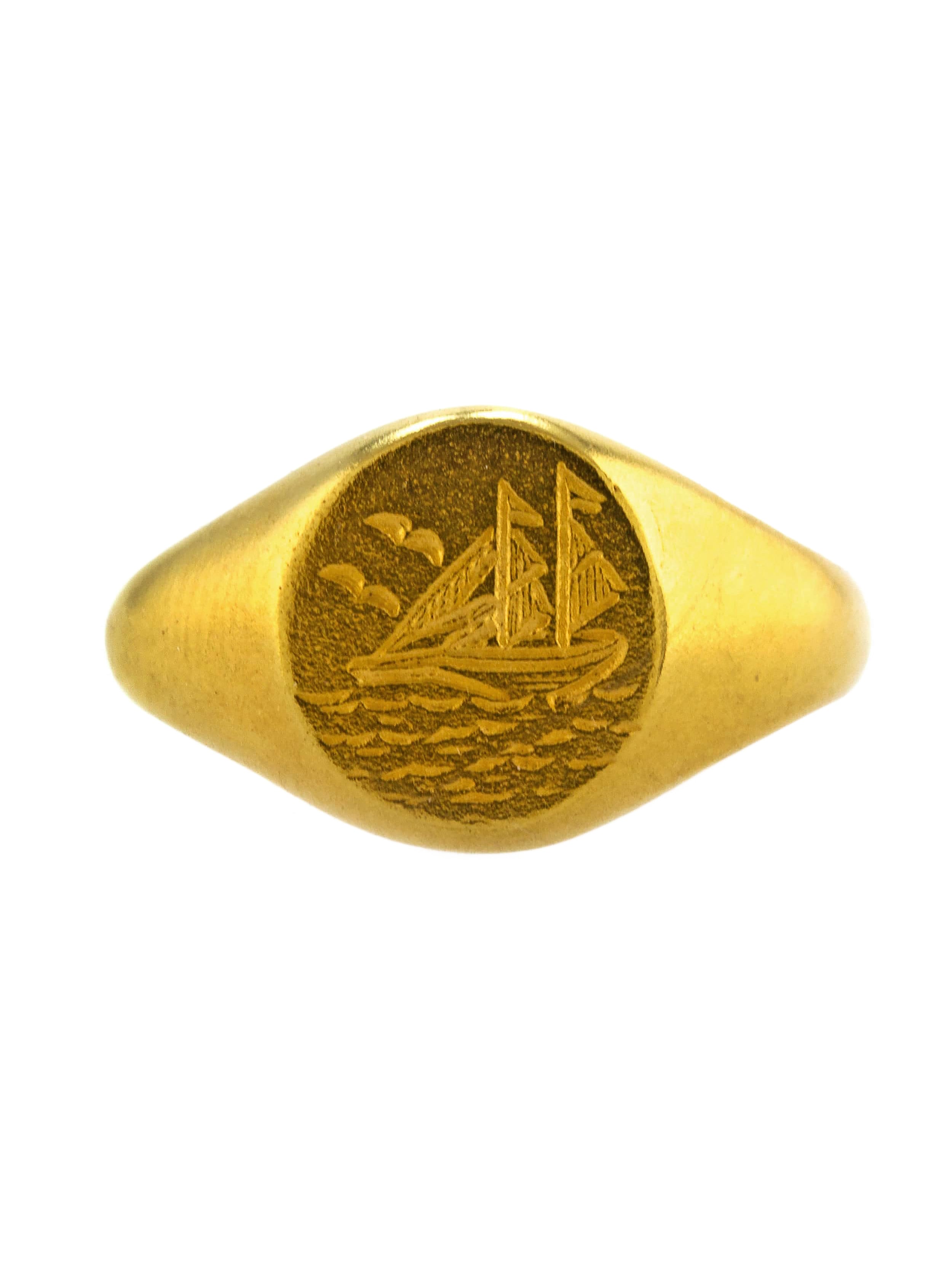 Ship at Sea Signet Ring - image 1 | gold plate
