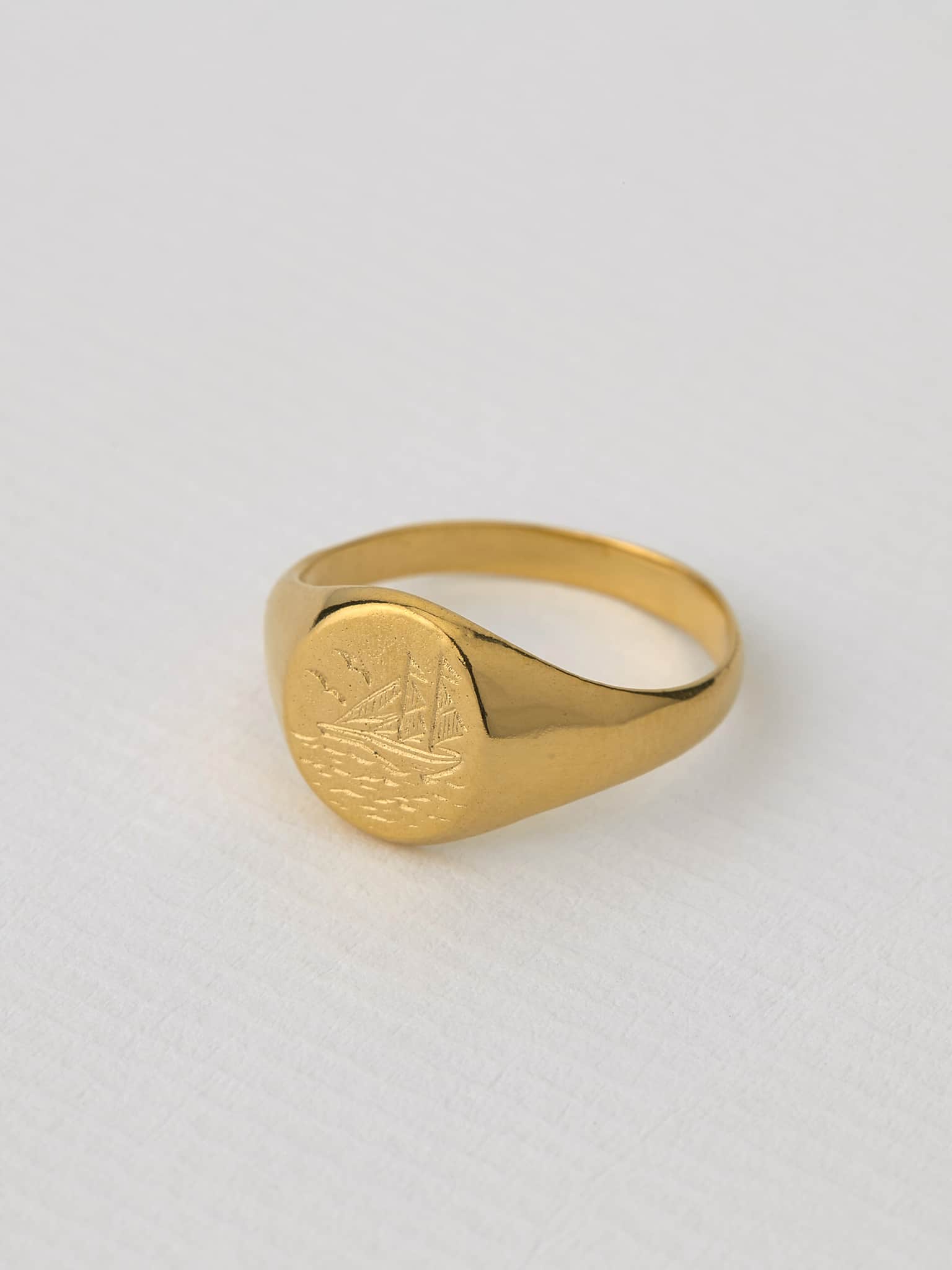 Ship at Sea Signet Ring - image 3 | gold plate
