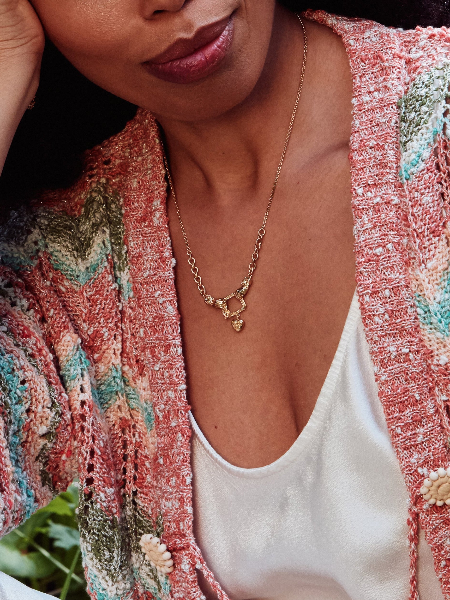 AM x Emma Dabiri Graduated Claddagh Foxglove Frame Necklace - image 3