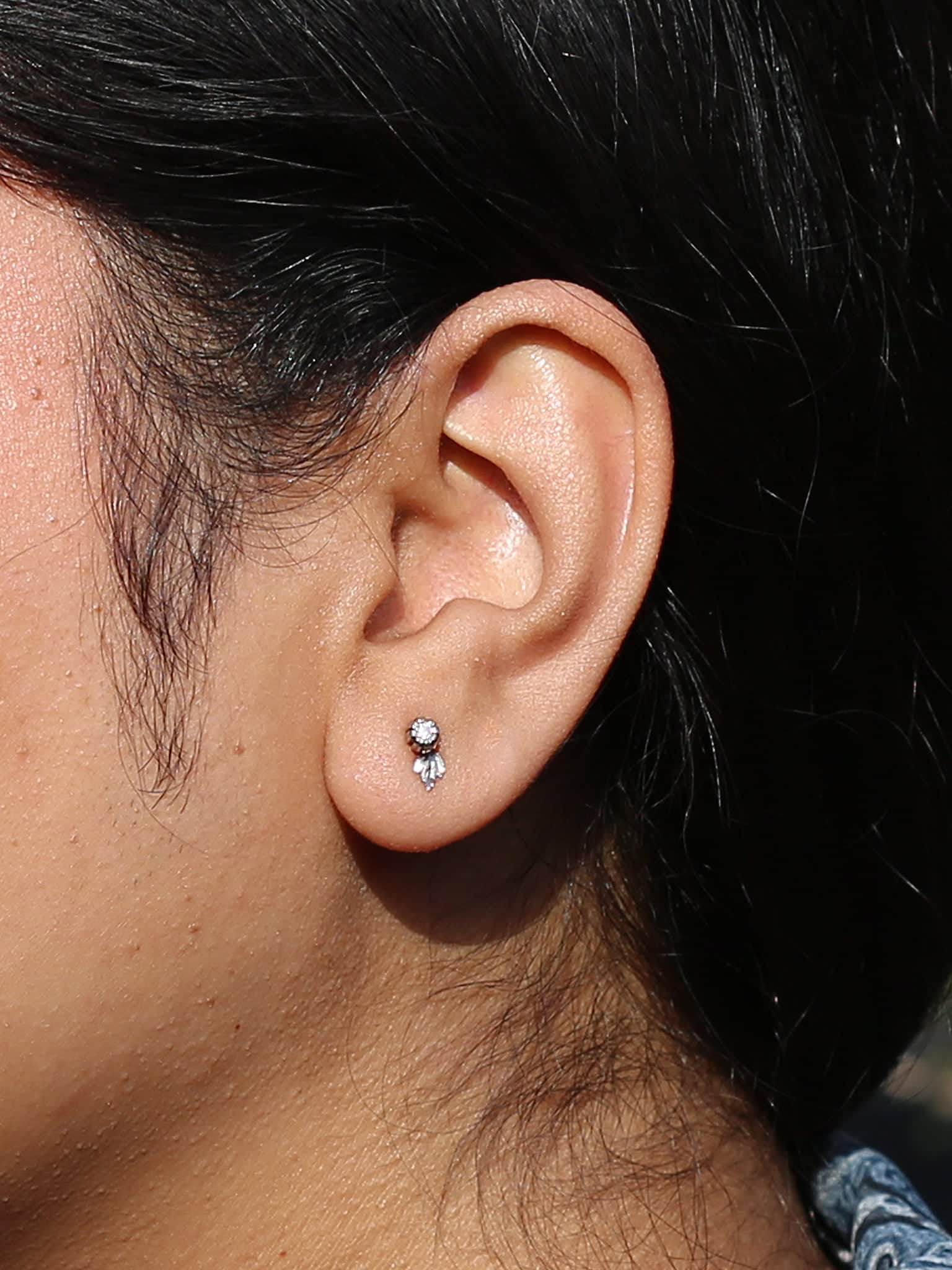 Single Seruni Bud & Leaf Diamond Stud Earring - image 2