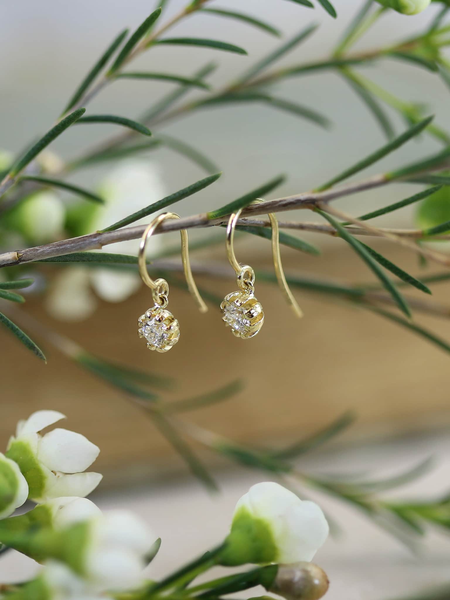 Seruni Bud Diamond Hook Drop Earrings - image 3