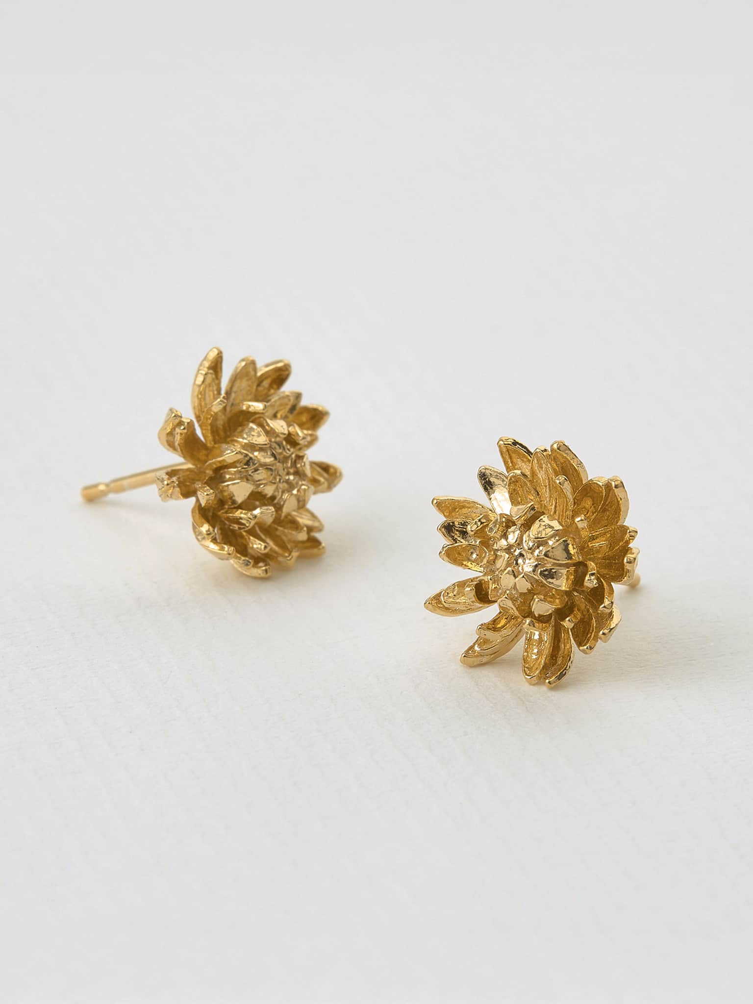 Chrysanthemum Flower Stud Earrings - image 3 | gold plate