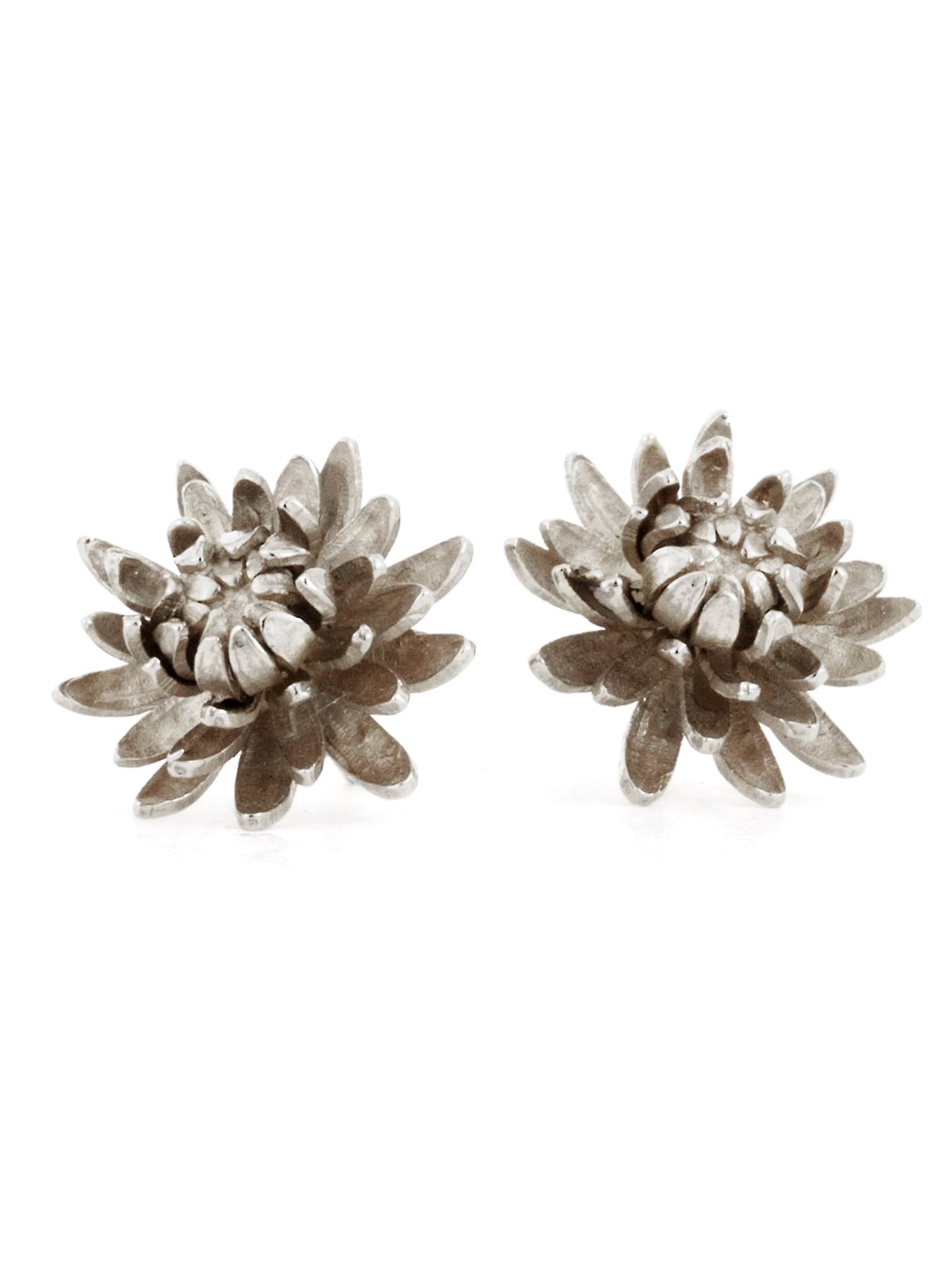 Chrysanthemum Flower Stud Earrings - image 7 | silver