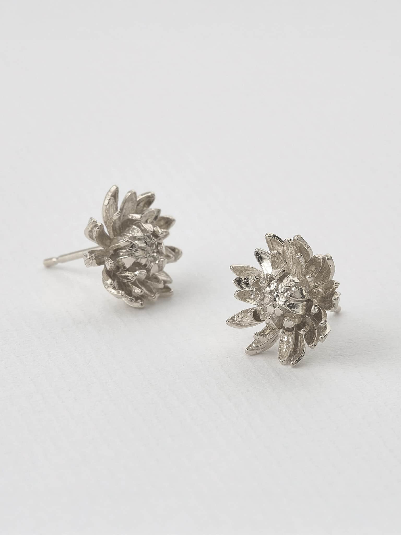Chrysanthemum Flower Stud Earrings - image 6 | silver