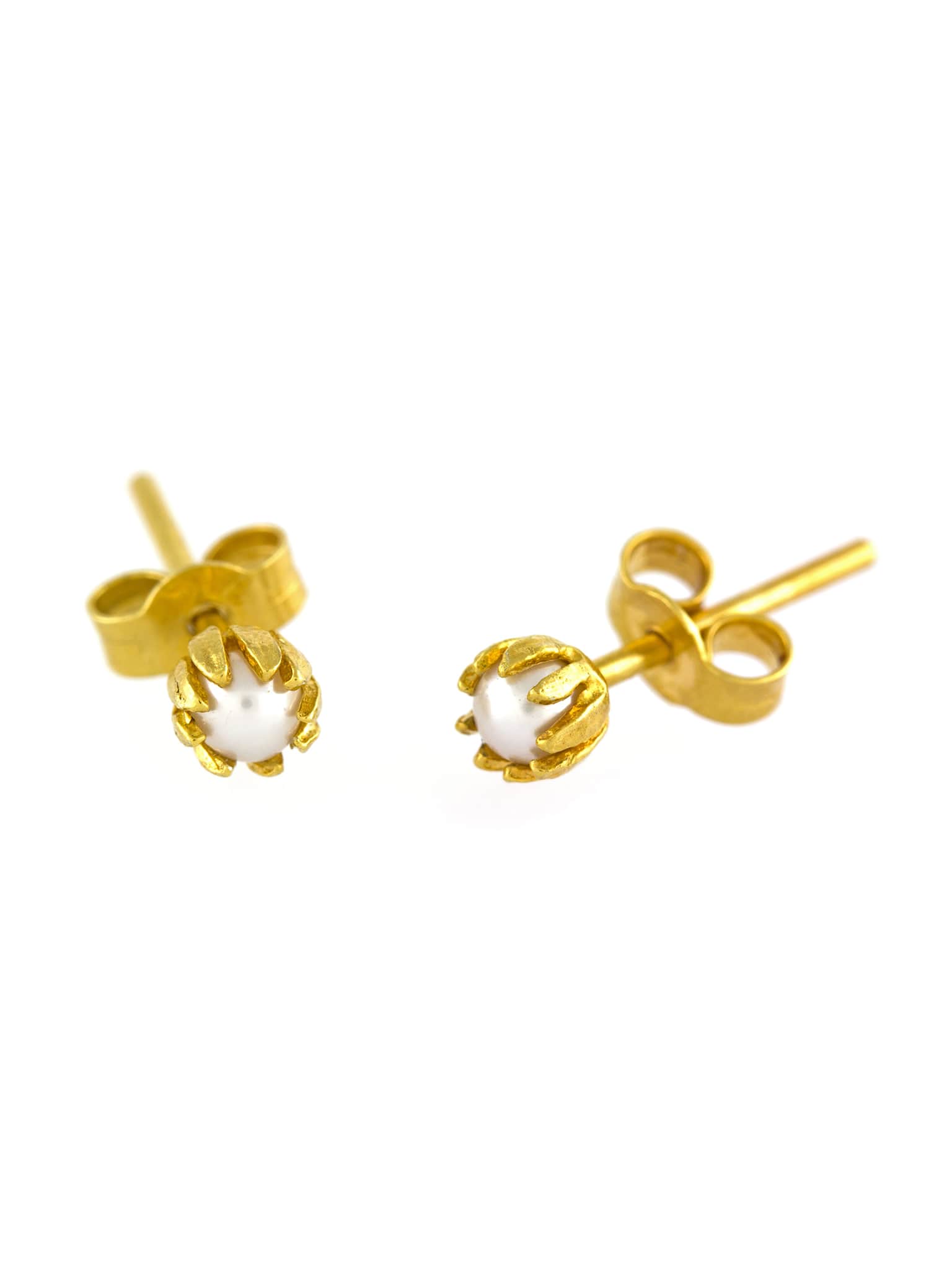 Chrysanthemum Bud Pearl Stud Earrings - image 1 | gold plate