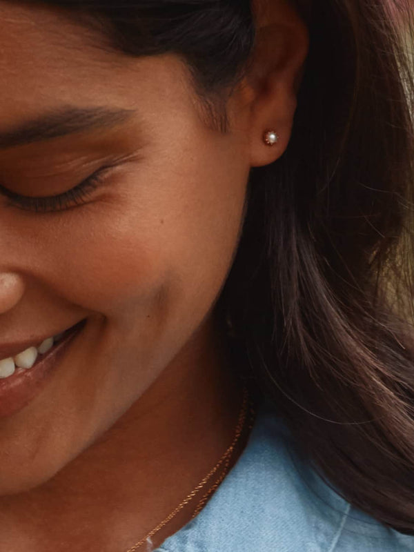 Chrysanthemum Bud Pearl Stud Earrings