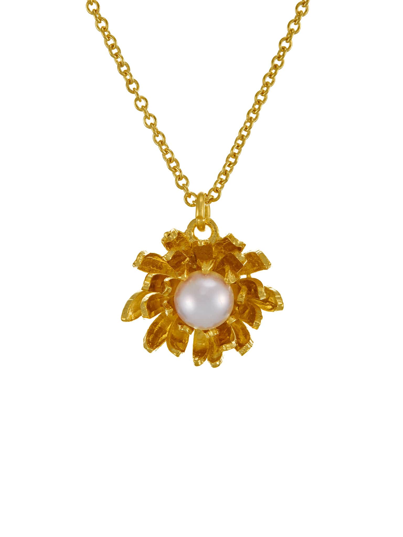 Chrysanthemum Flower Pearl Necklace - image 1 | gold plate