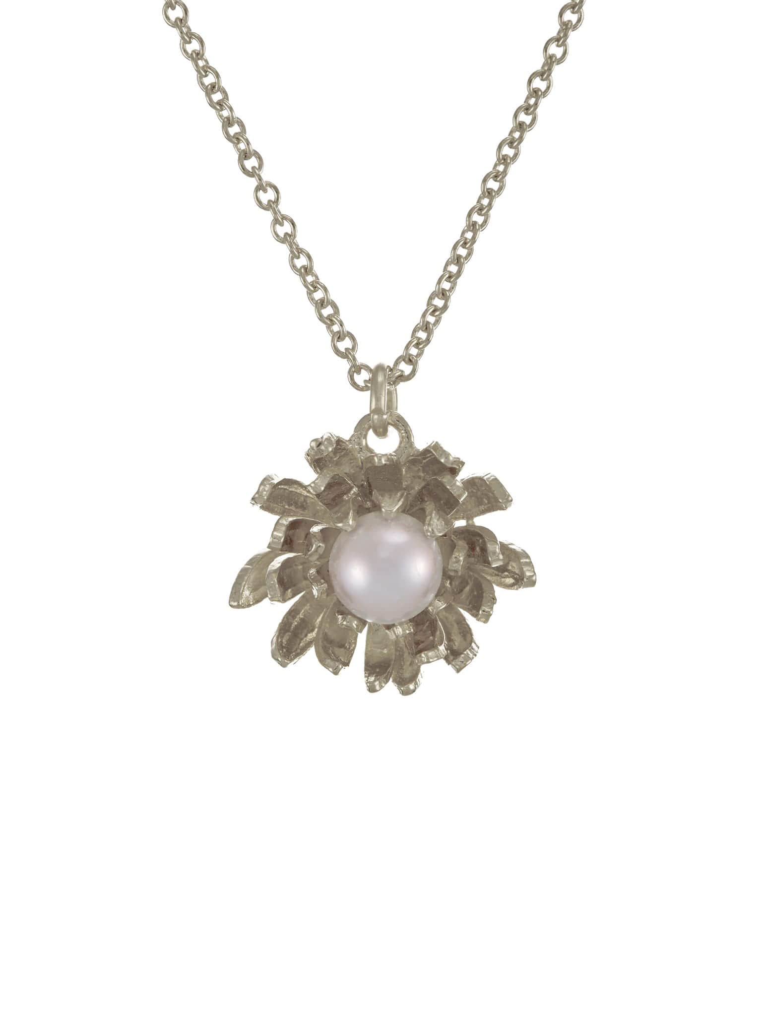 Chrysanthemum Flower Pearl Necklace - image 5 | silver
