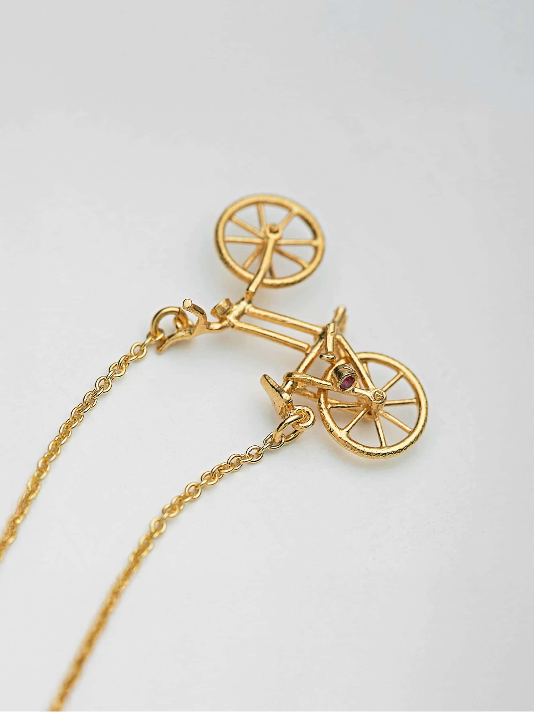 Vintage Bicycle Necklace with Gemstone Lights - image 4 | gold plate