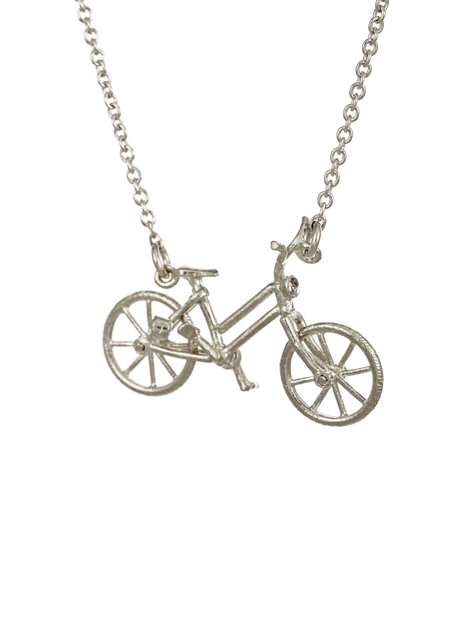 Vintage Bicycle Necklace with Gemstone Lights - image 5 | silver