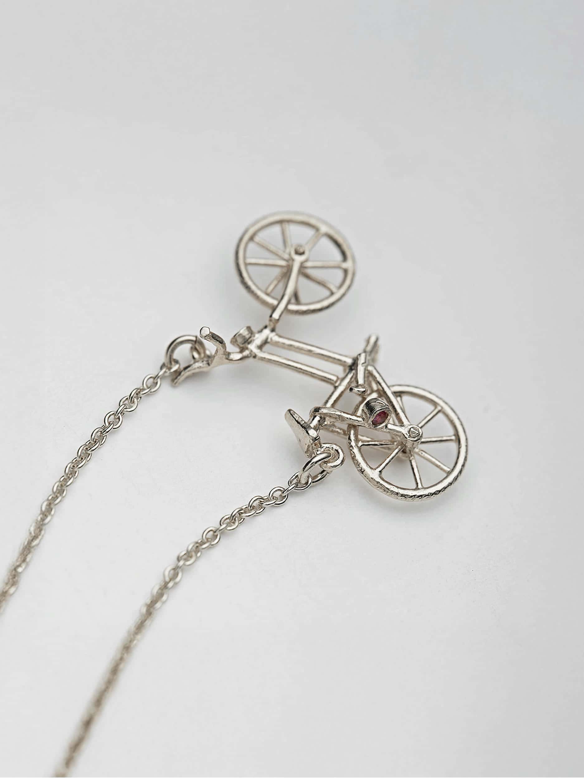 Vintage Bicycle Necklace with Gemstone Lights - image 6 | silver