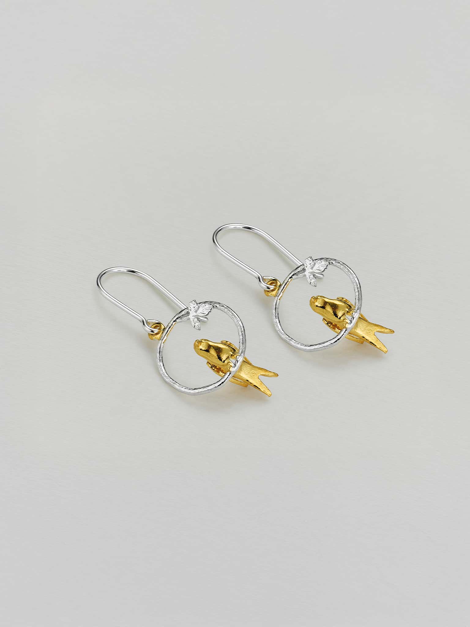 Tiny Bird Loop Earrings - image 3 | silver & gold plate
