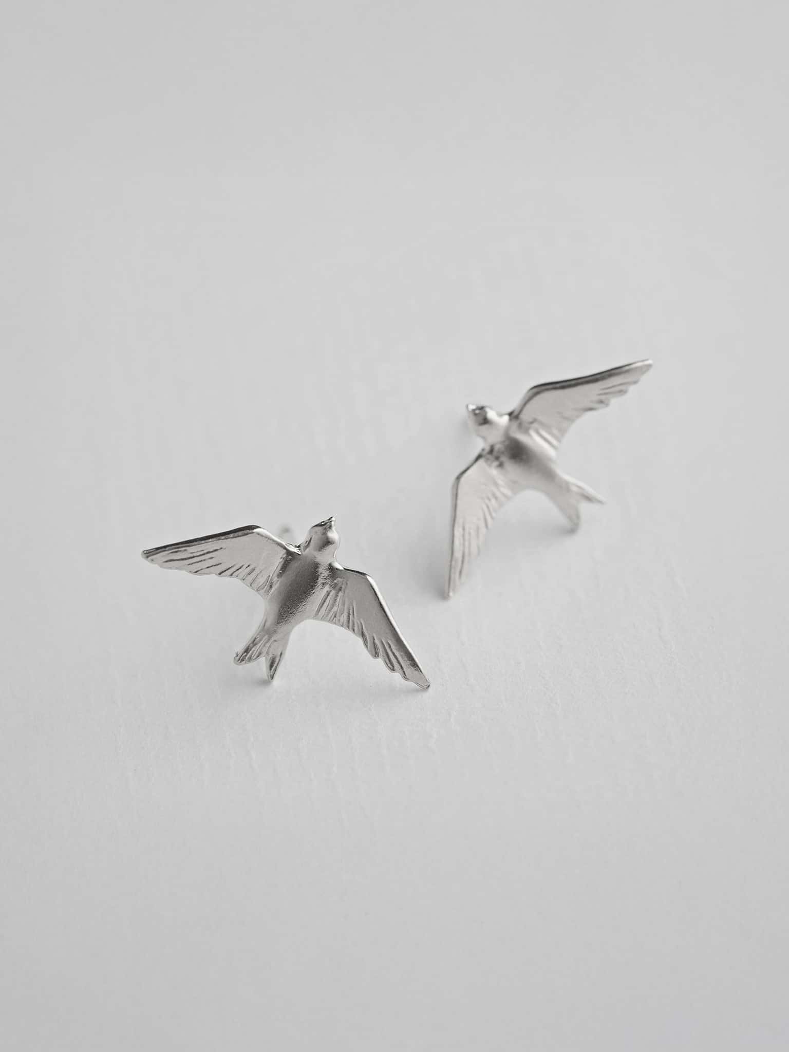 Flying Swallow Stud Earrings - image 8 | silver