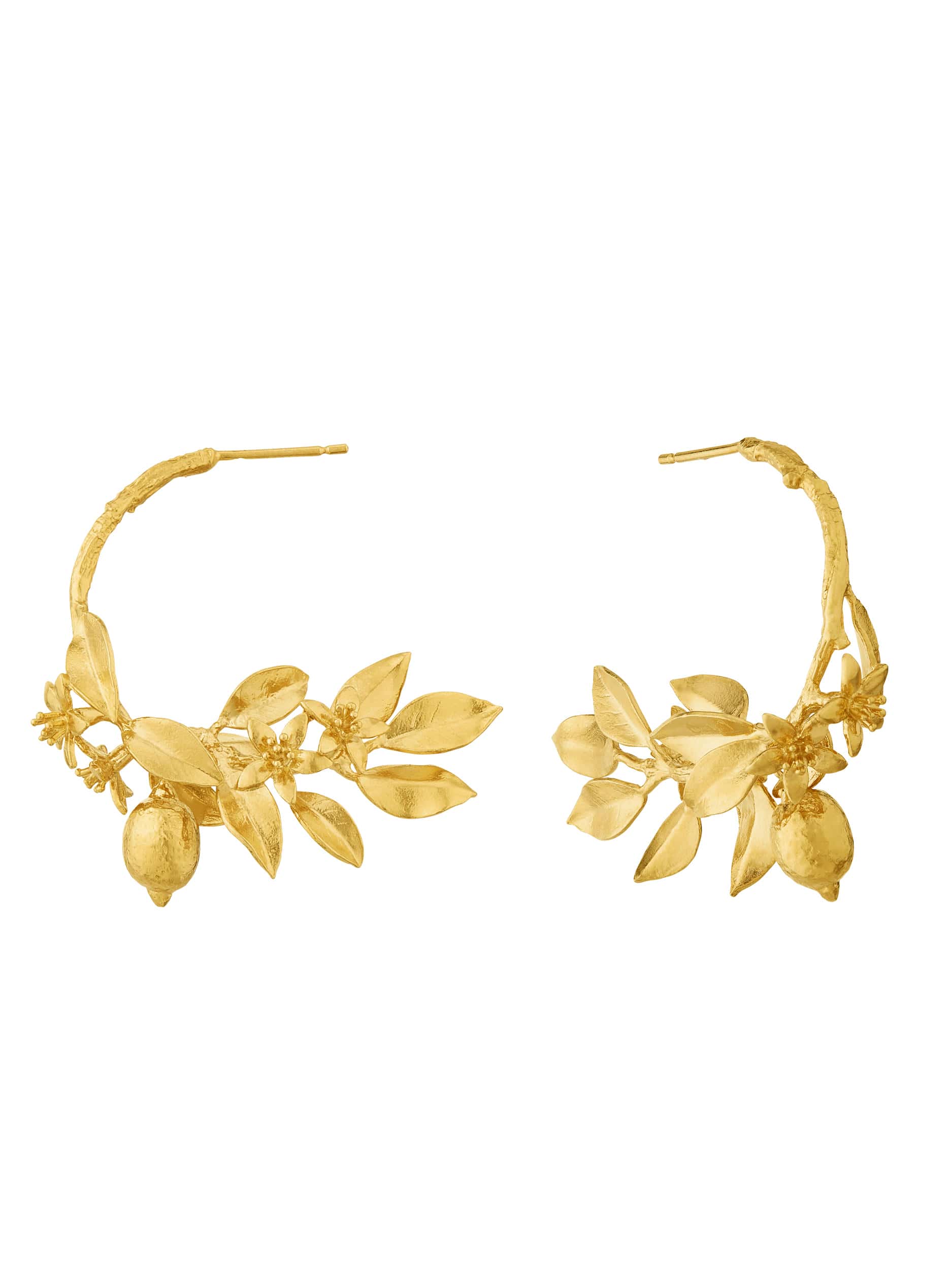 Lemon Blossom Branch Hoop Earrings with Hanging Lemons - image 1 | gold plate