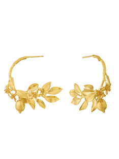 Lemon Blossom Branch Hoop Earrings with Hanging Lemons