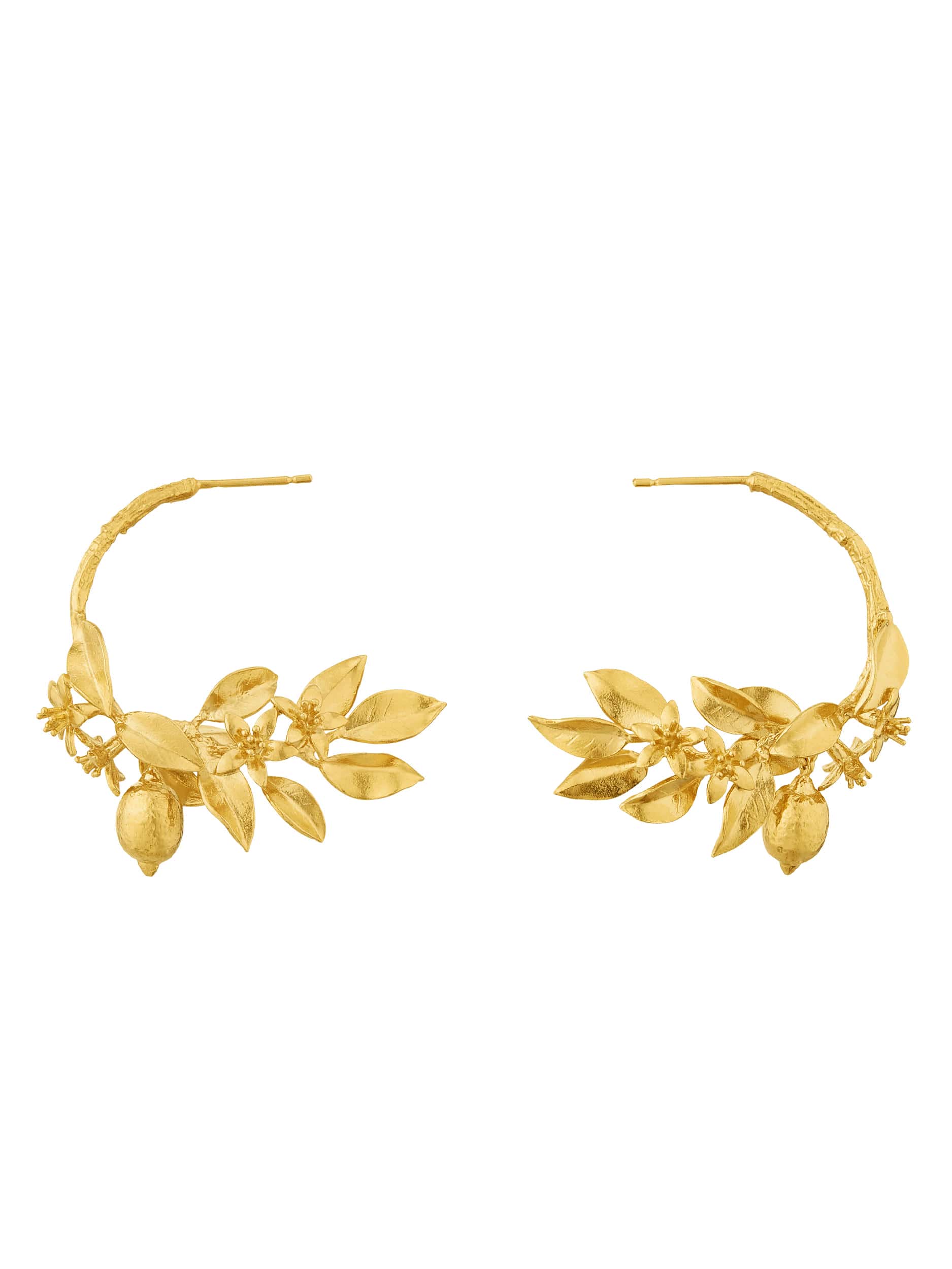 Lemon Blossom Branch Hoop Earrings with Hanging Lemons - image 5 | gold plate