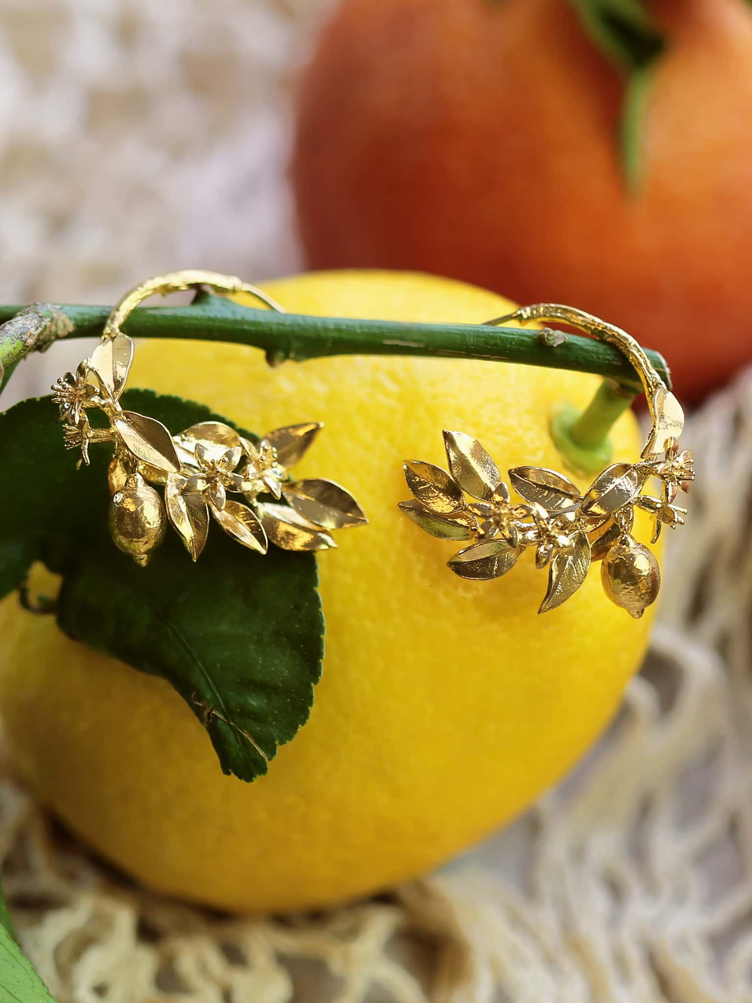 Lemon Blossom Branch Hoop Earrings with Hanging Lemons - image 3