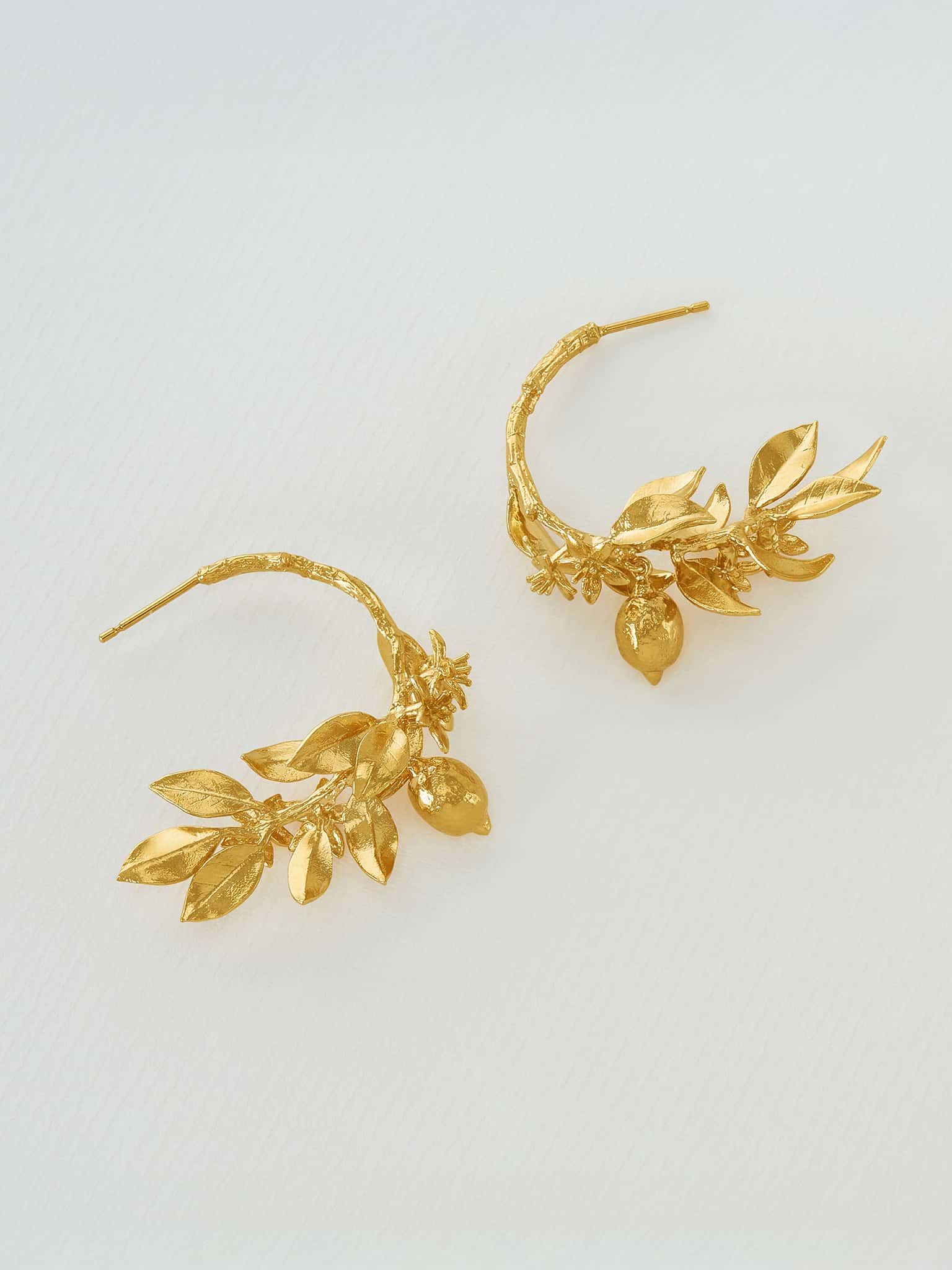 Lemon Blossom Branch Hoop Earrings with Hanging Lemons - image 4 | gold plate