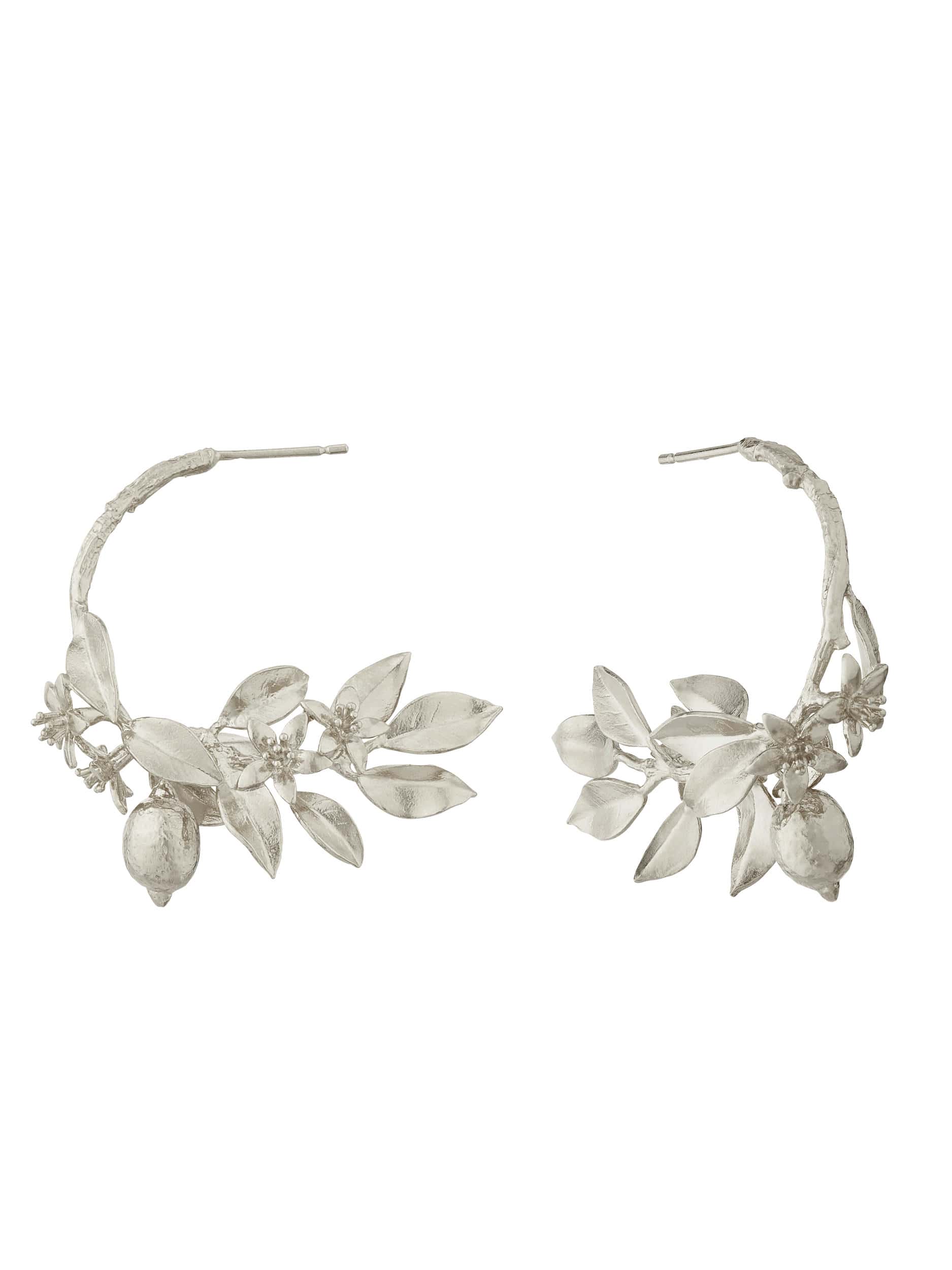 Lemon Blossom Branch Hoop Earrings with Hanging Lemons - image 6 | silver