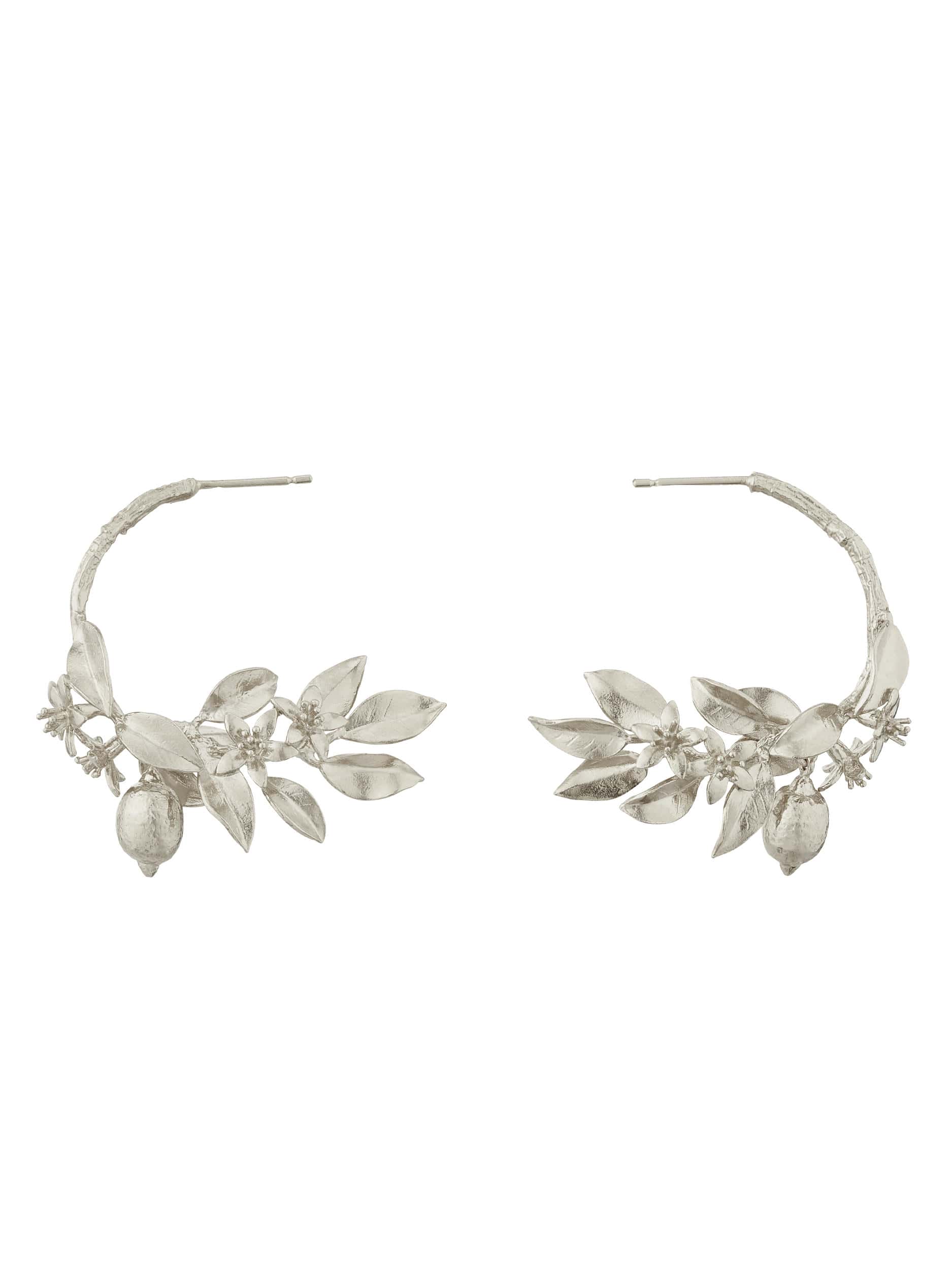 Lemon Blossom Branch Hoop Earrings with Hanging Lemons - image 8 | silver
