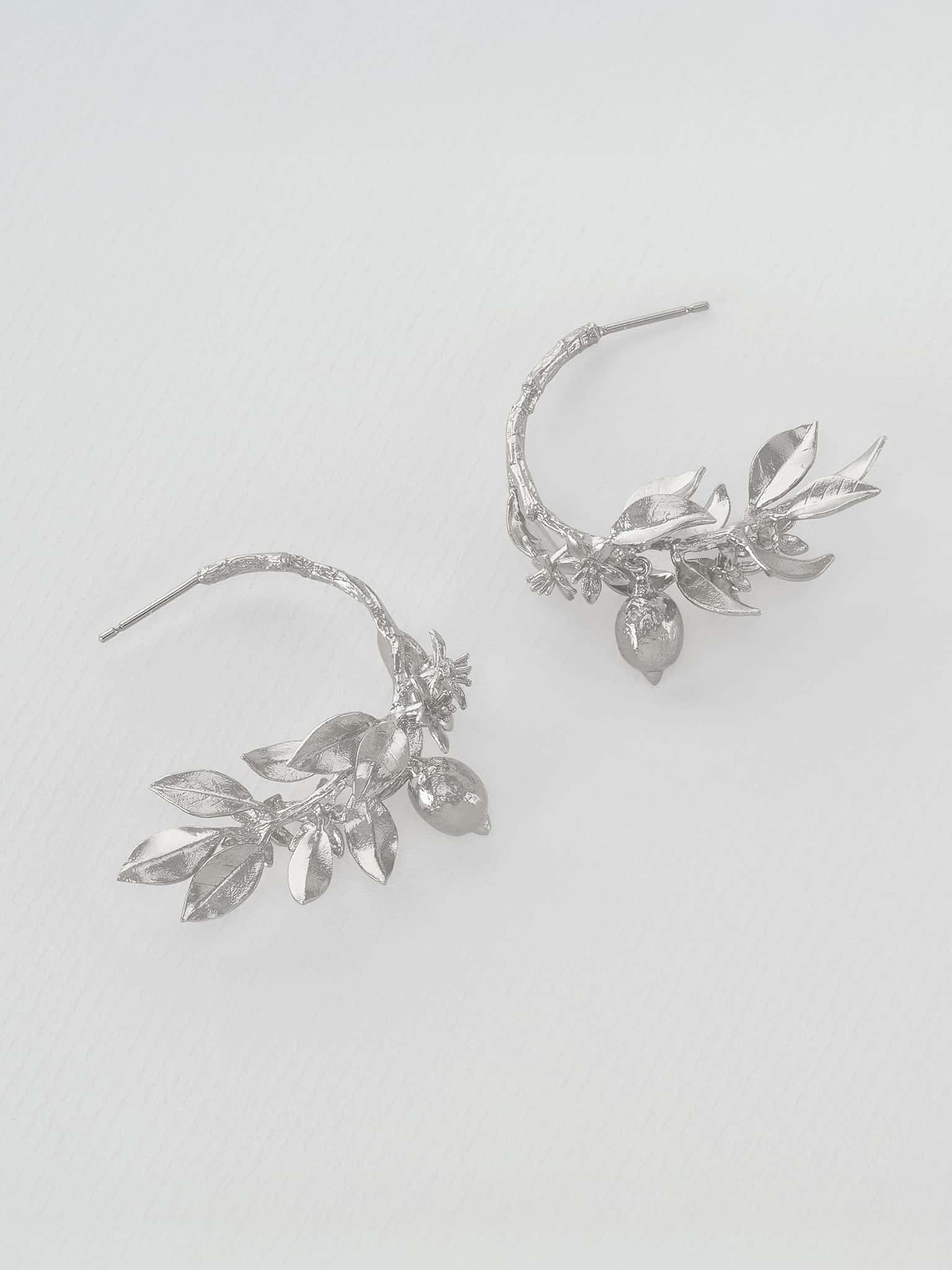 Lemon Blossom Branch Hoop Earrings with Hanging Lemons - image 7 | silver
