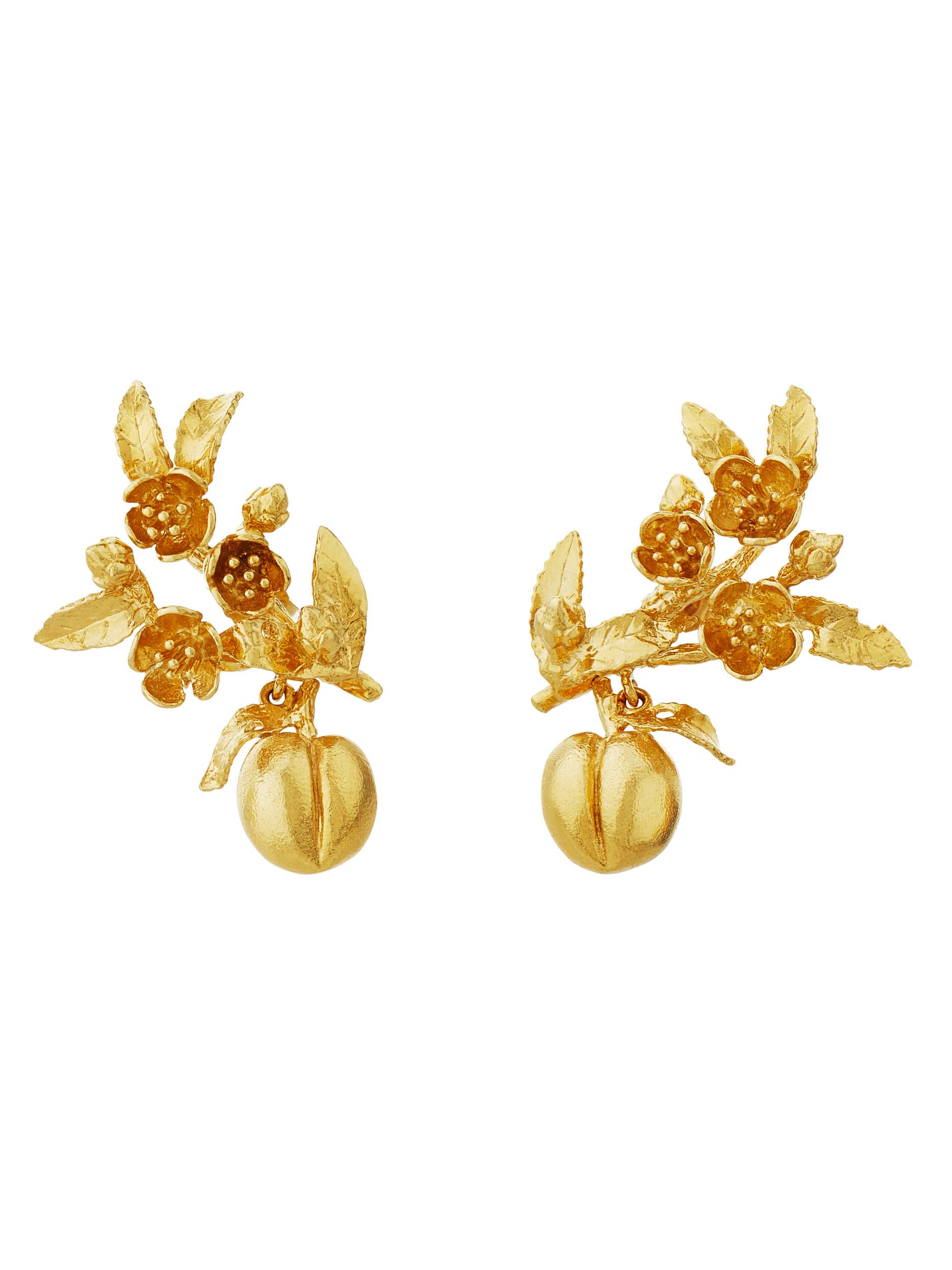Peach Blossom Branch Climber Earrings with Hanging Peaches - image 5 | gold plate