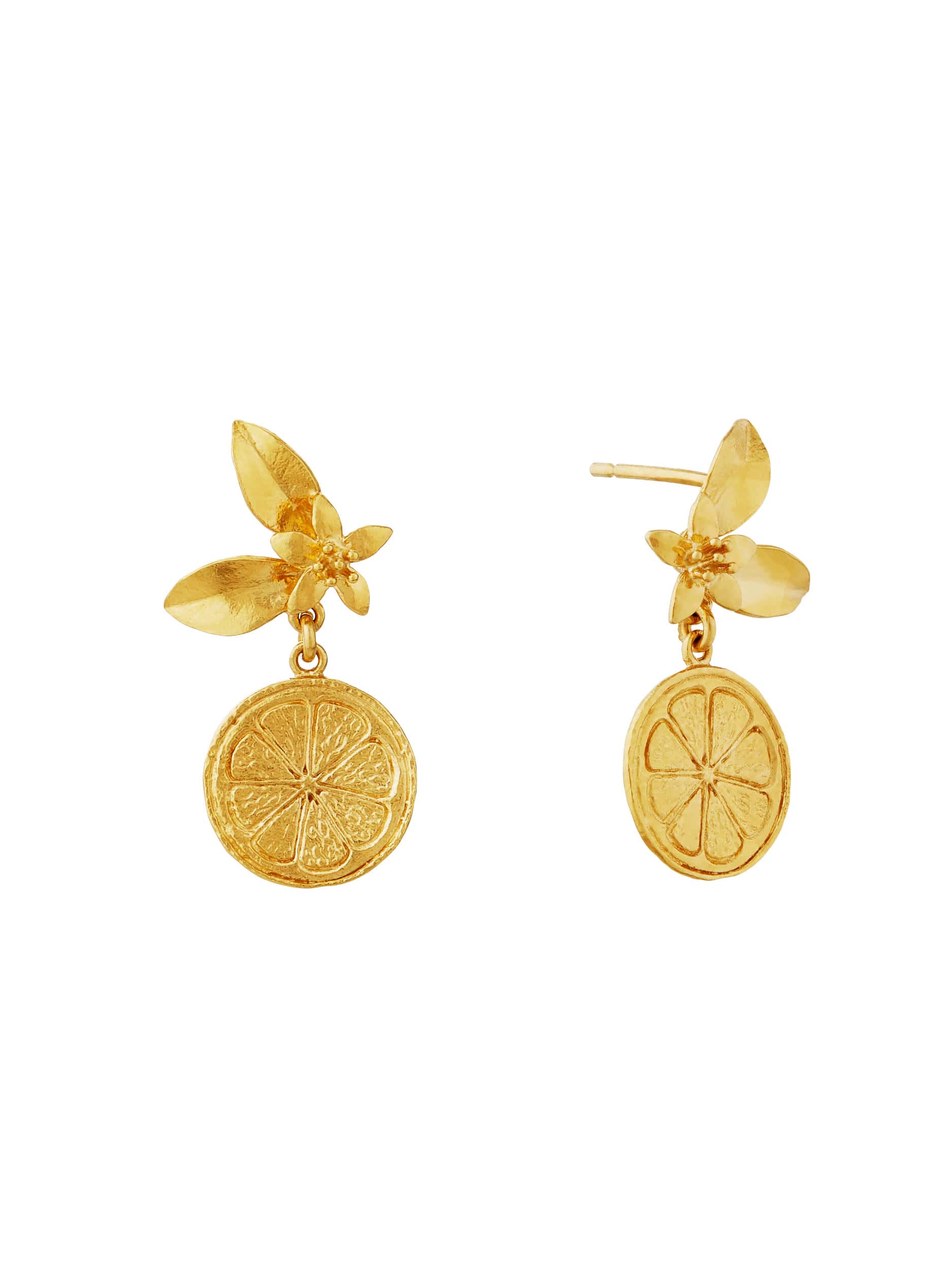 Orange Blossom Stud Earrings with Orange Slice Drops - image 1 | gold plate