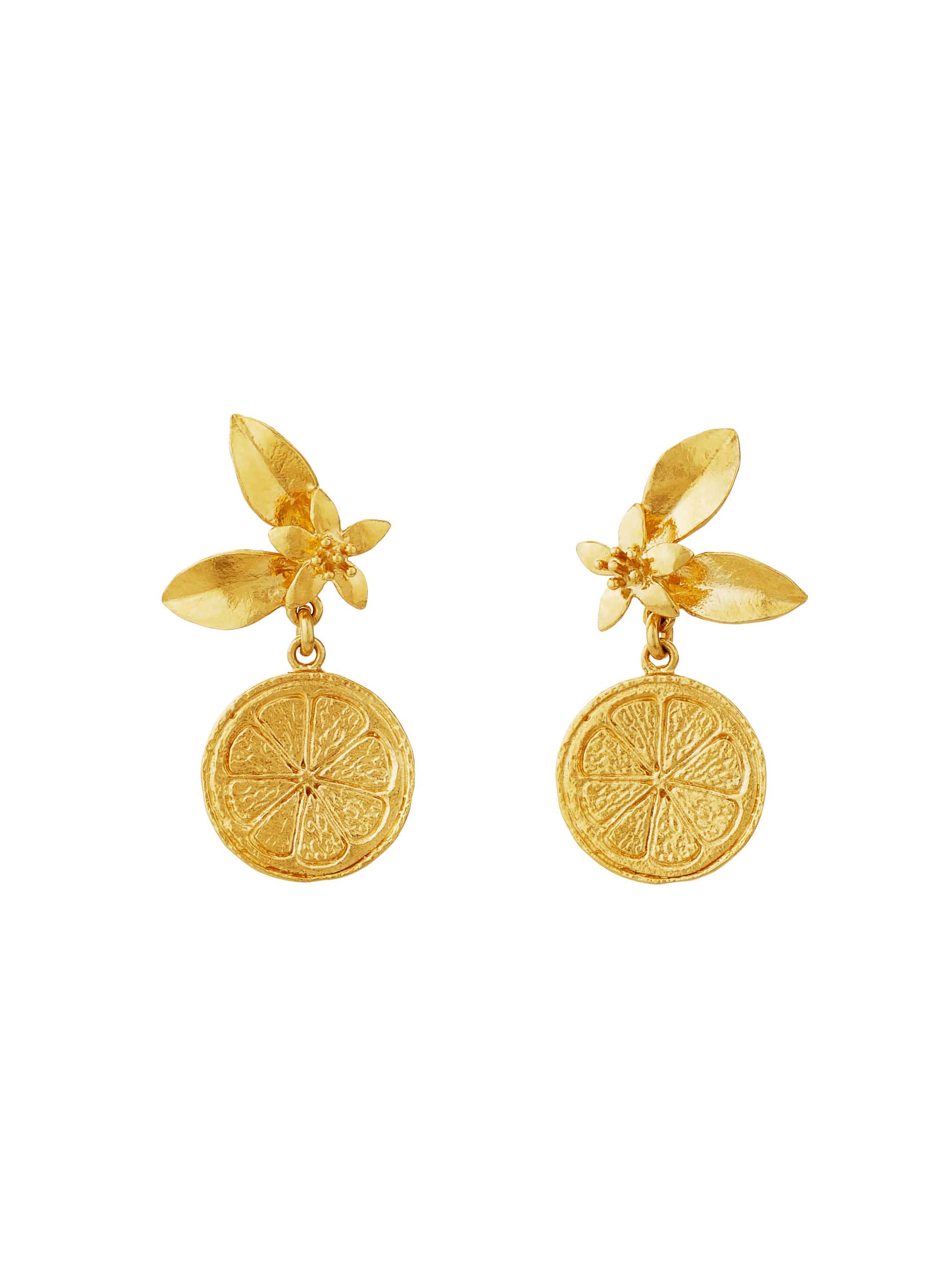 Orange Blossom Stud Earrings with Orange Slice Drops - image 4 | gold plate