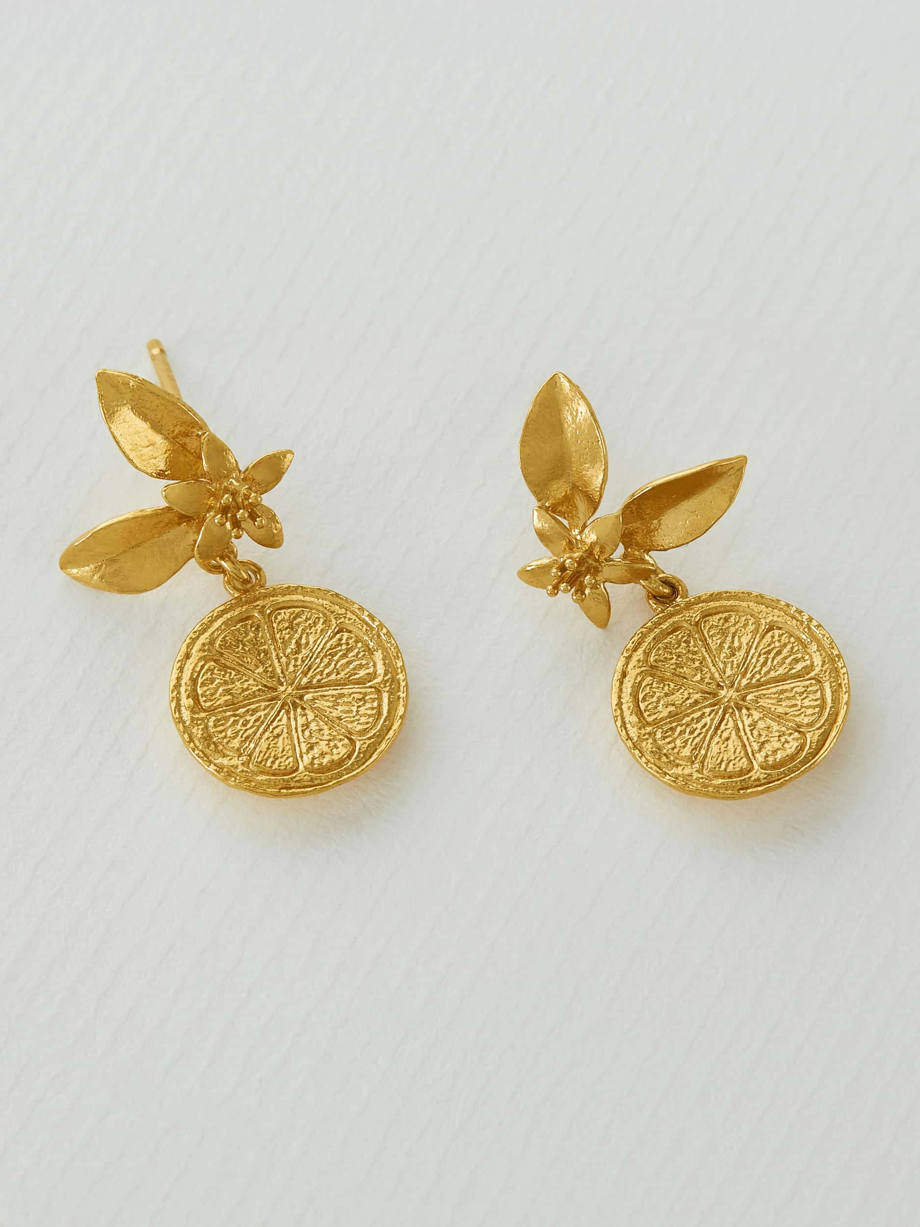 Orange Blossom Stud Earrings with Orange Slice Drops - image 3 | gold plate