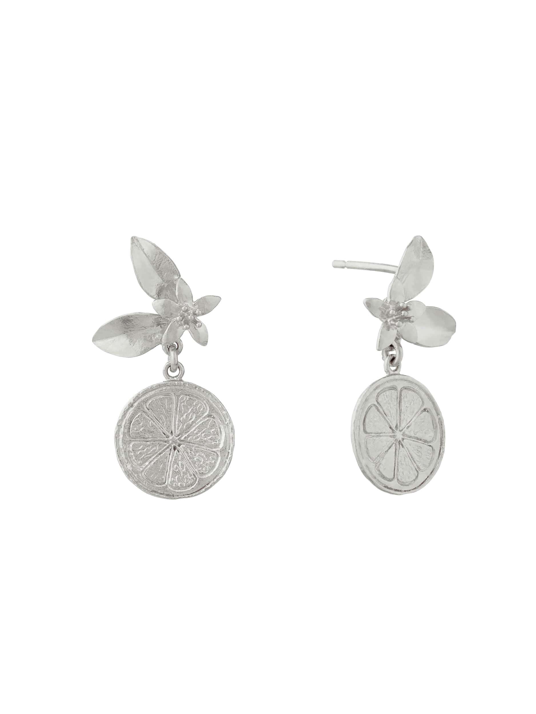 Orange Blossom Stud Earrings with Orange Slice Drops - image 5 | silver