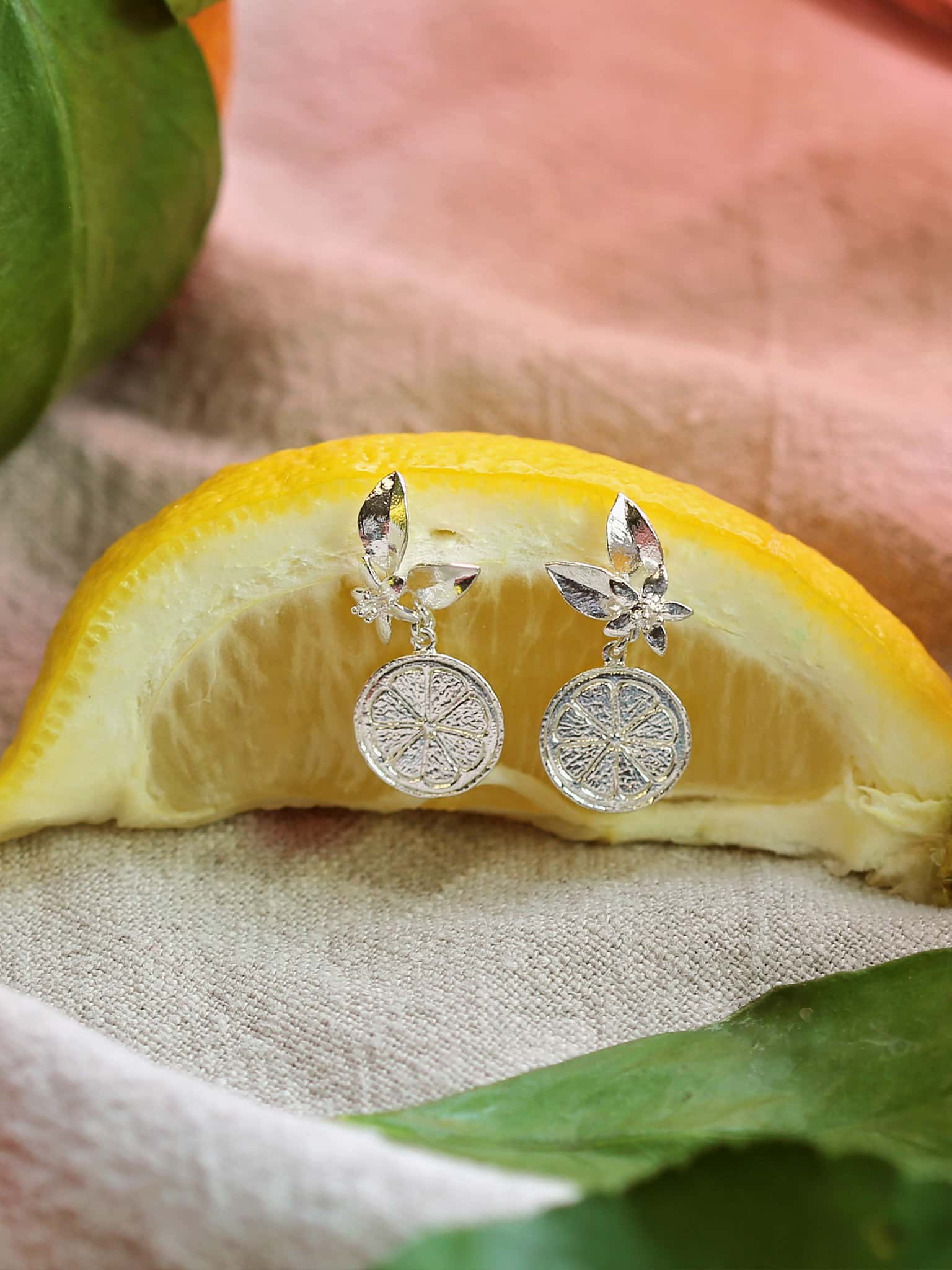 Orange Blossom Stud Earrings with Orange Slice Drops - image 6
