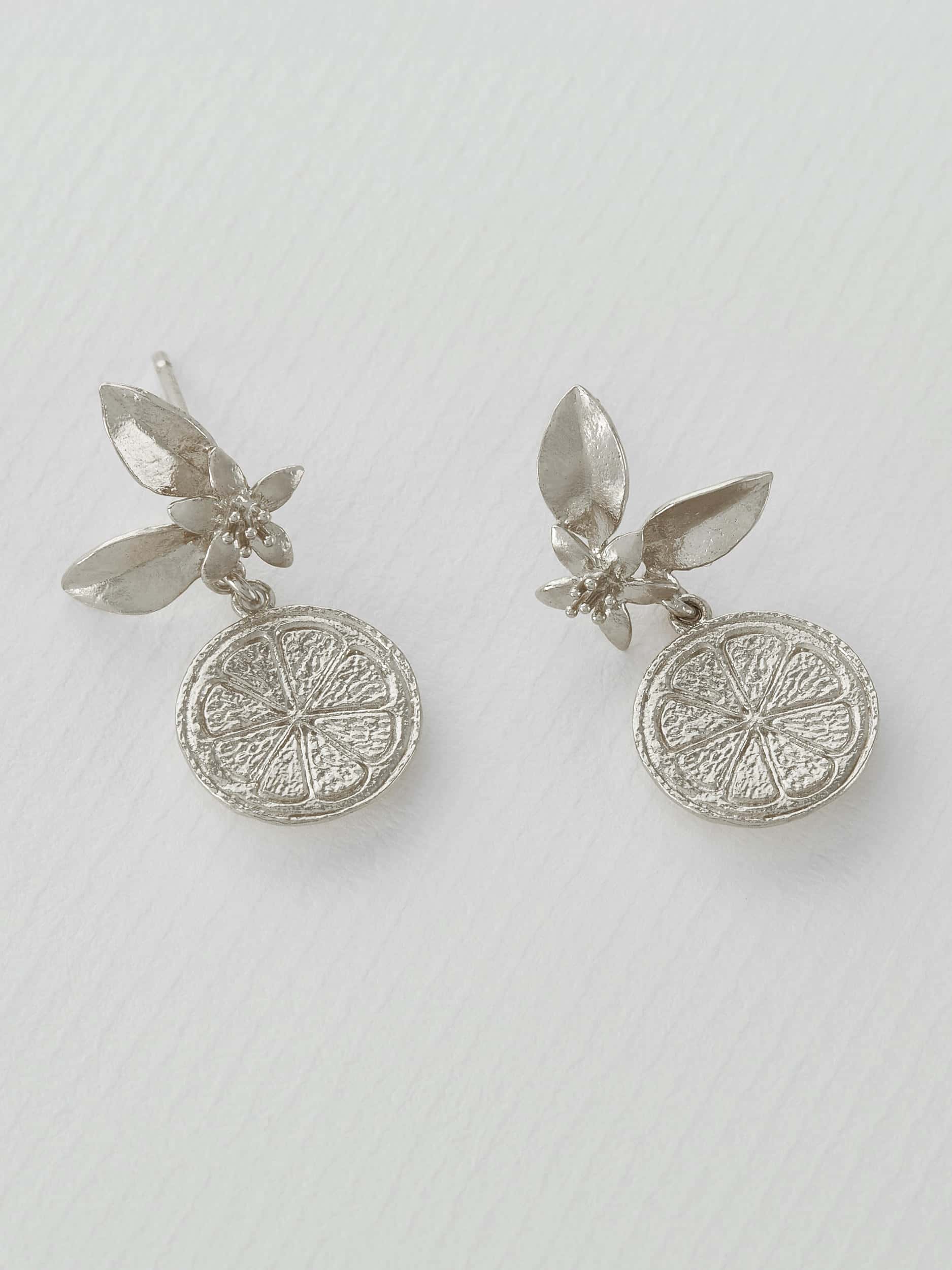 Orange Blossom Stud Earrings with Orange Slice Drops - image 7 | silver
