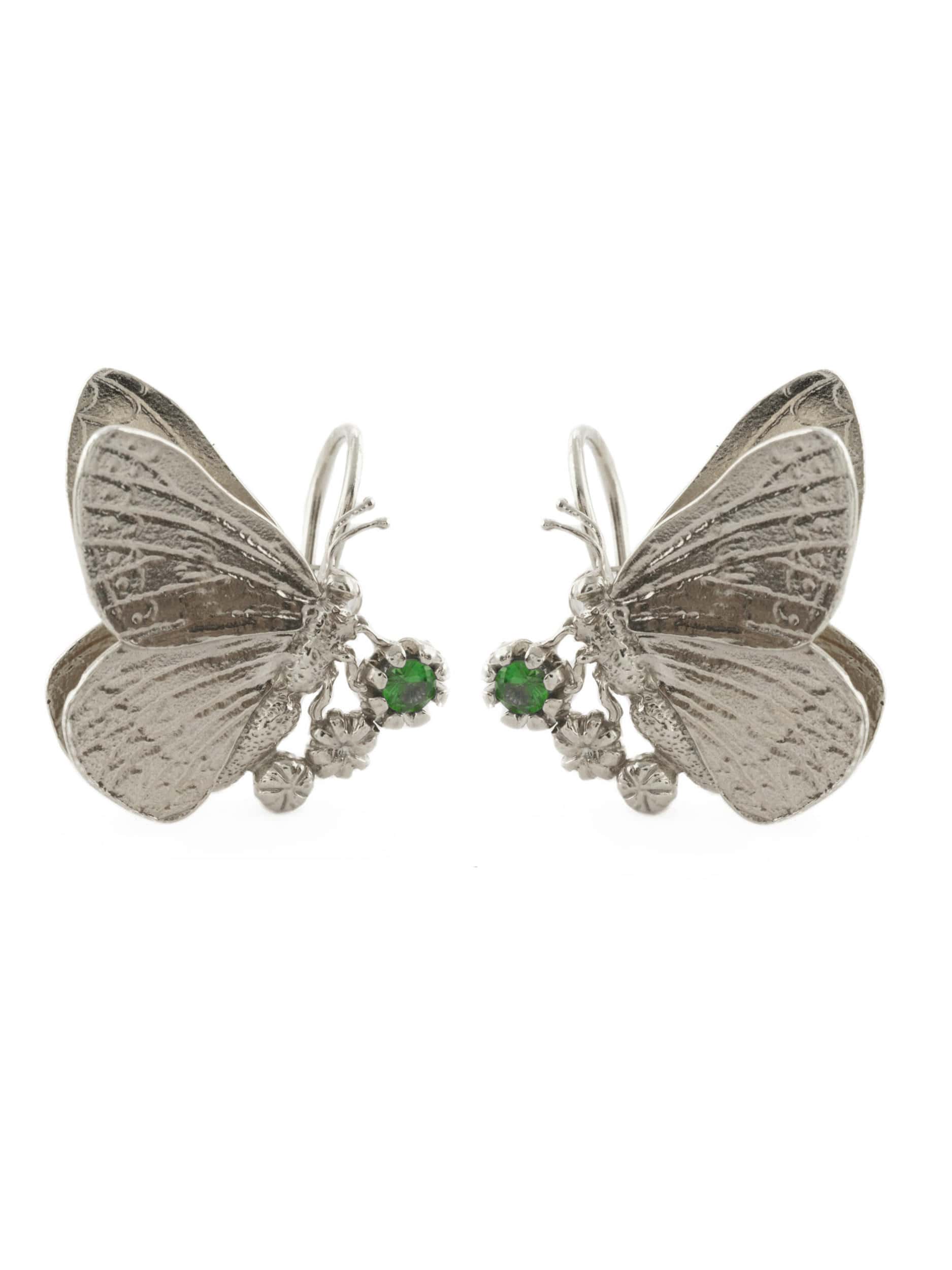 Butterfly with Tsavorite Hook Earrings - image 5 | silver