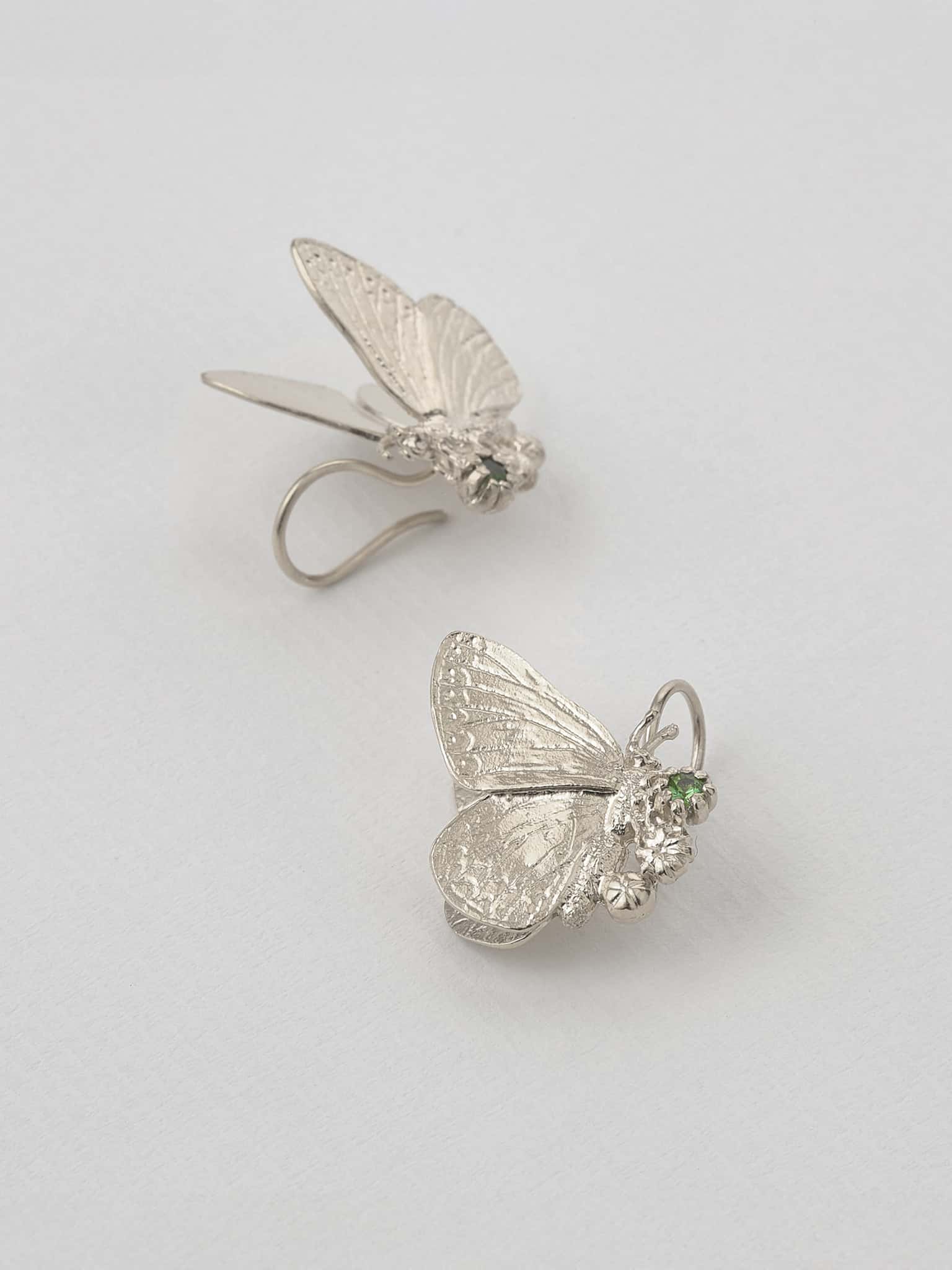 Butterfly with Tsavorite Hook Earrings - image 7 | silver