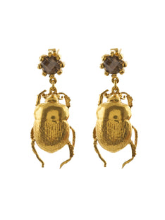 Dor Beetle & Smoky Quartz Drop Earrings