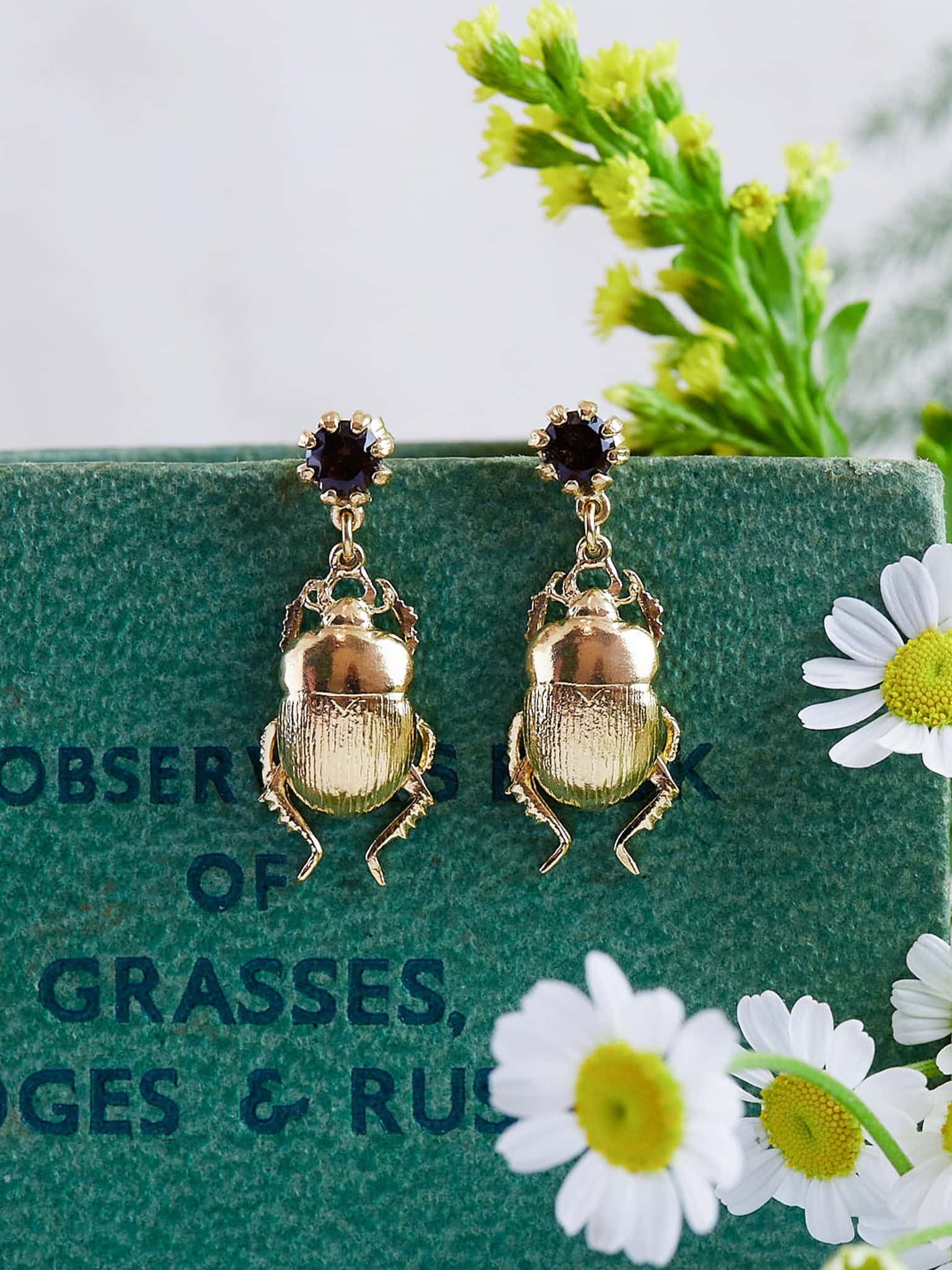 Dor Beetle & Smoky Quartz Drop Earrings - image 3