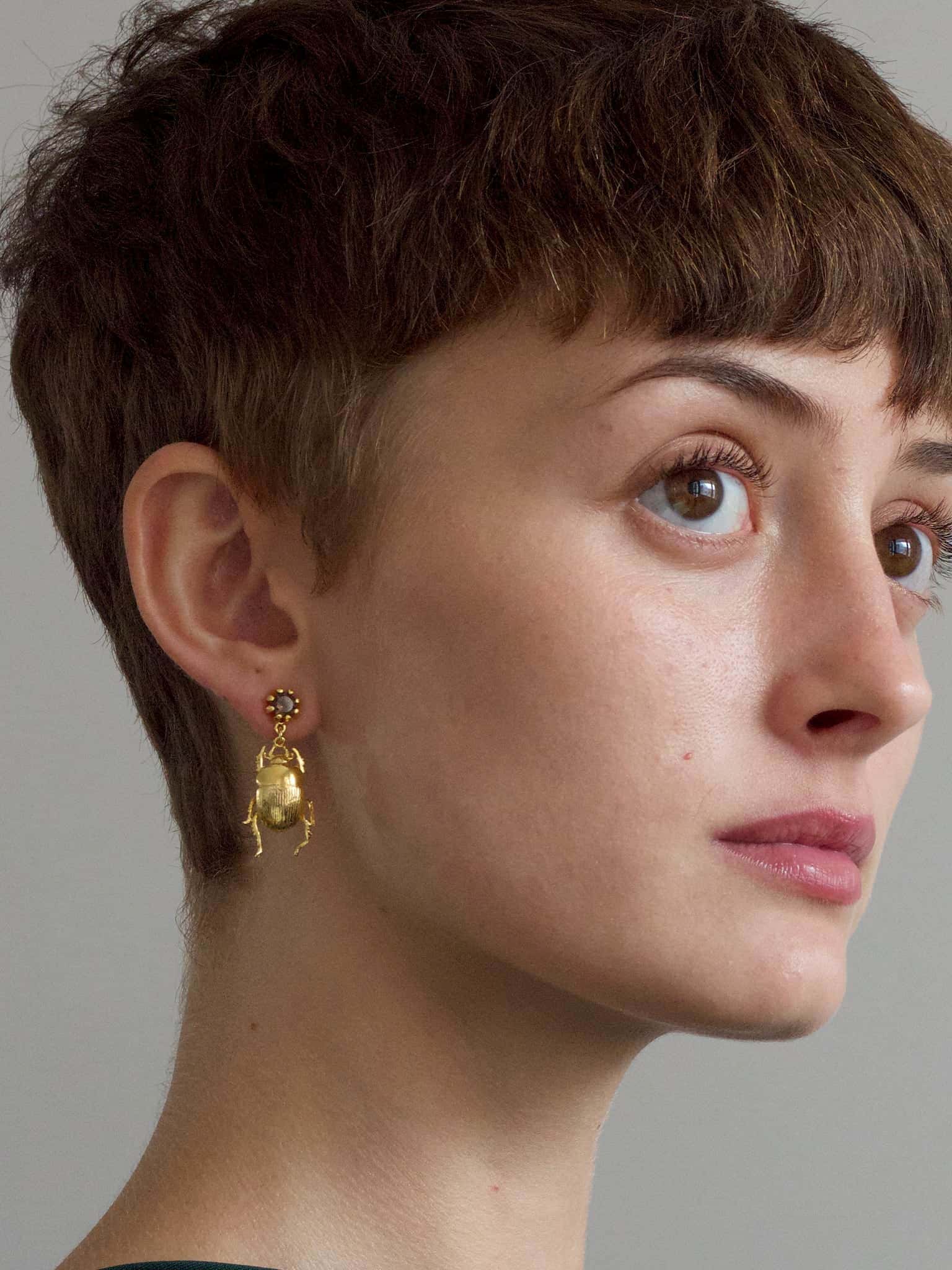Dor Beetle & Smoky Quartz Drop Earrings - image 2