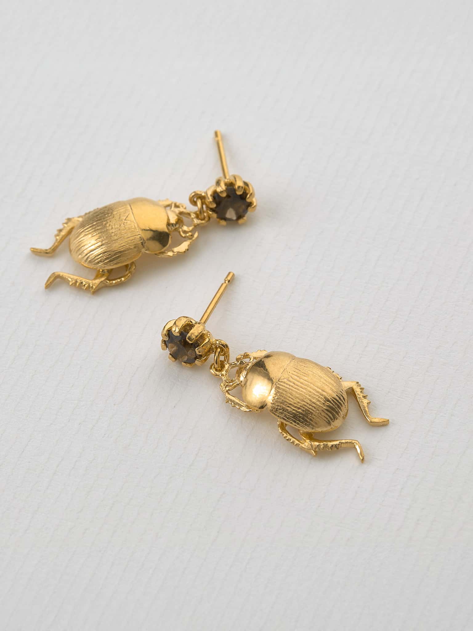 Dor Beetle & Smoky Quartz Drop Earrings - image 4 | gold plate