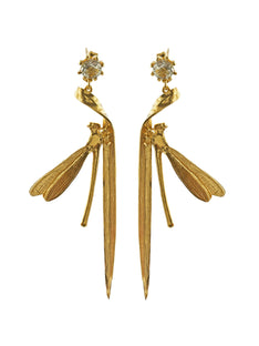 Damsel Fly & Grassblade Green Amethyst Drop Earrings