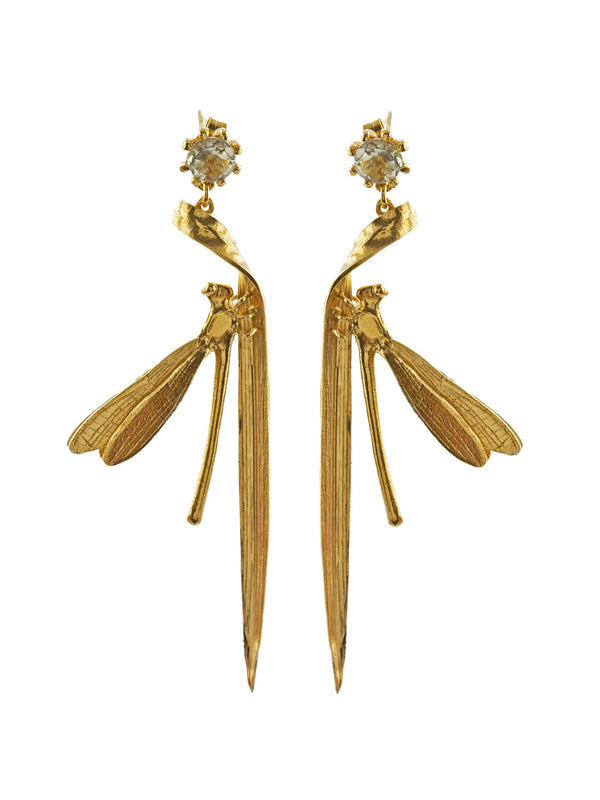 Damsel Fly & Grassblade Green Amethyst Drop Earrings