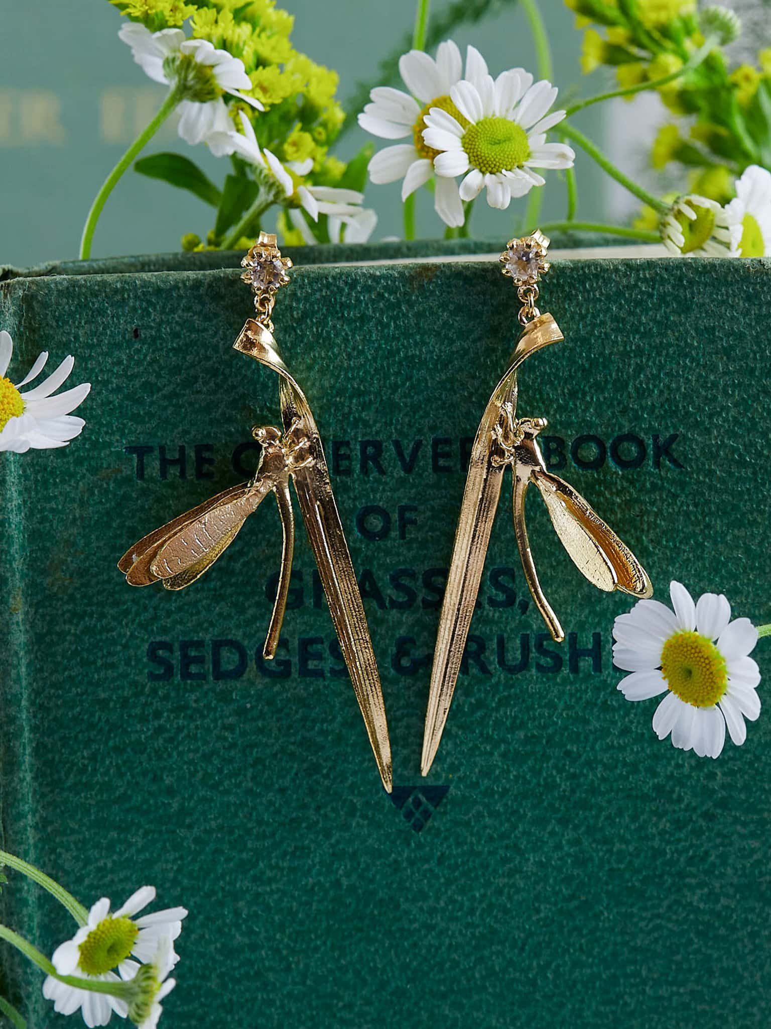 Damsel Fly & Grassblade Green Amethyst Drop Earrings - image 3