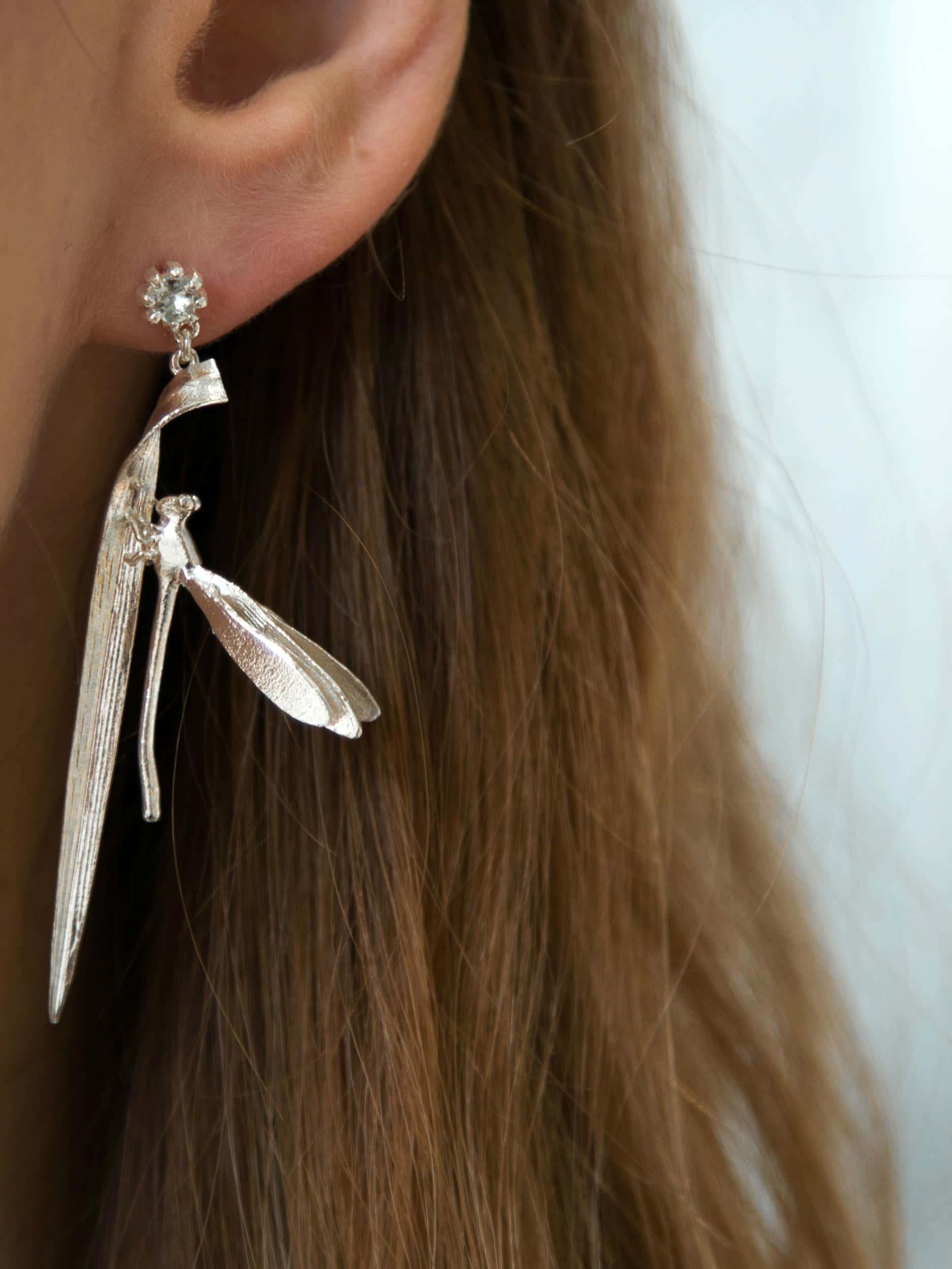 Damsel Fly & Grassblade Green Amethyst Drop Earrings - image 6