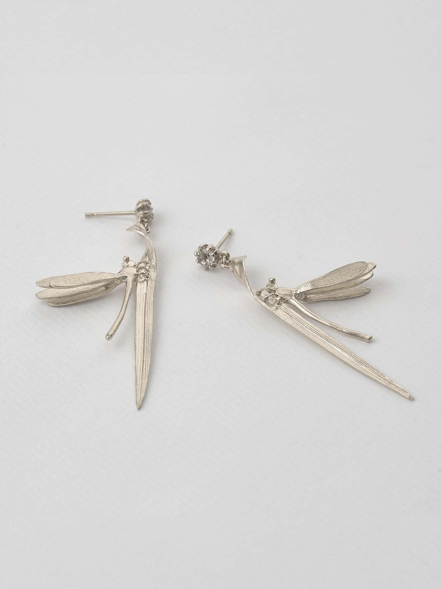 Damsel Fly & Grassblade Green Amethyst Drop Earrings - image 8 | silver