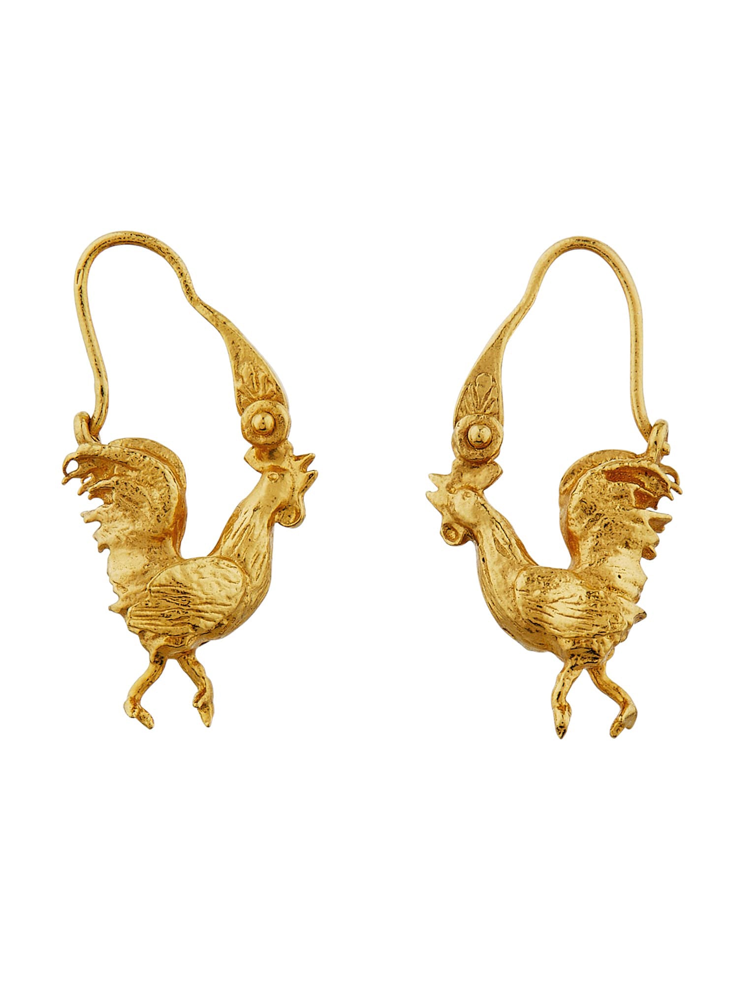 Small Rooster Ornate Creole Earrings - image 4 | gold plate