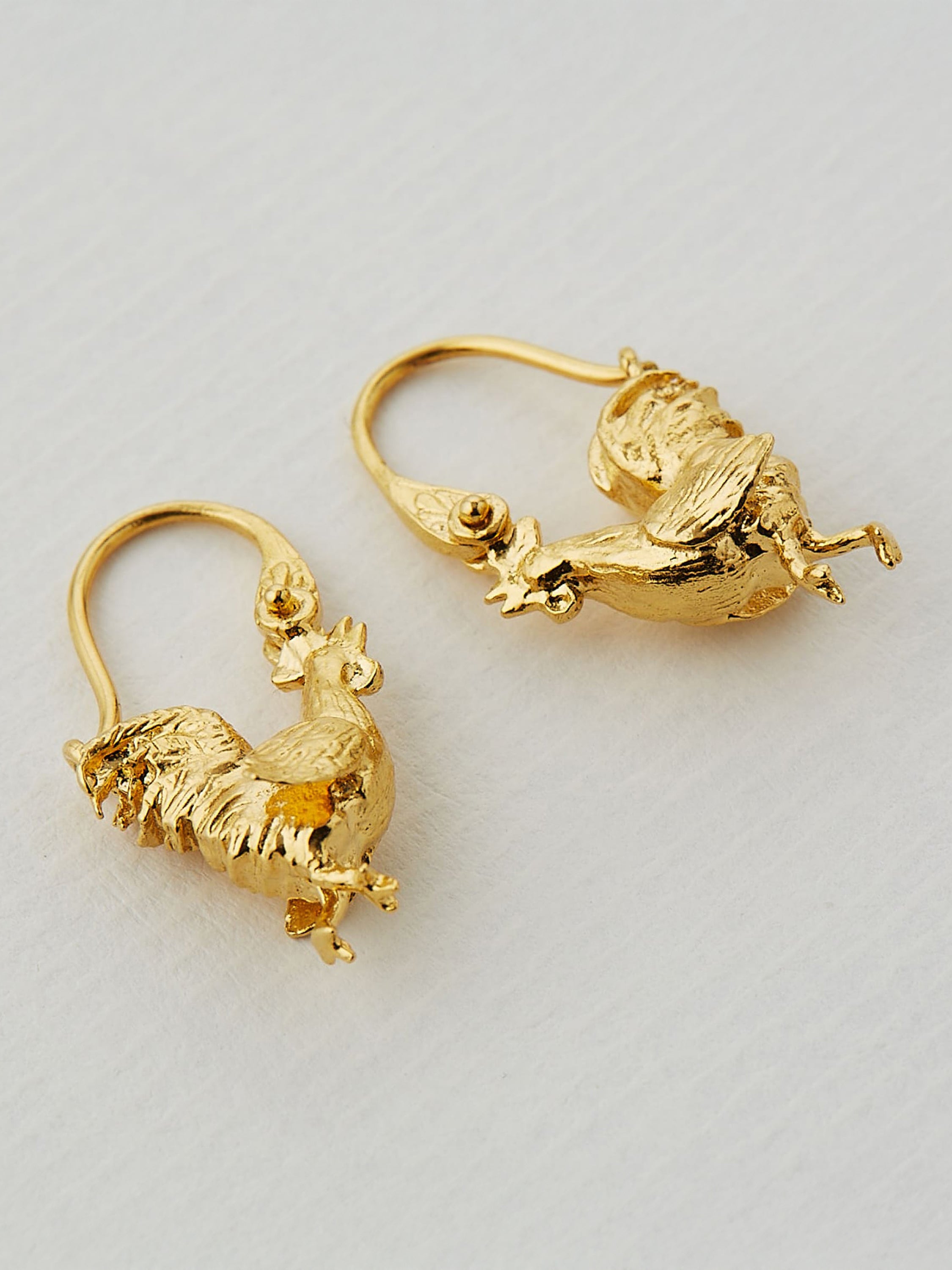 Small Rooster Ornate Creole Earrings - image 3 | gold plate