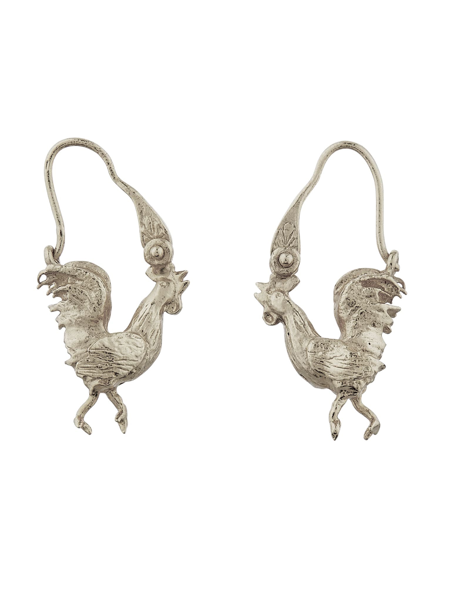 Small Rooster Ornate Creole Earrings - image 5 | silver