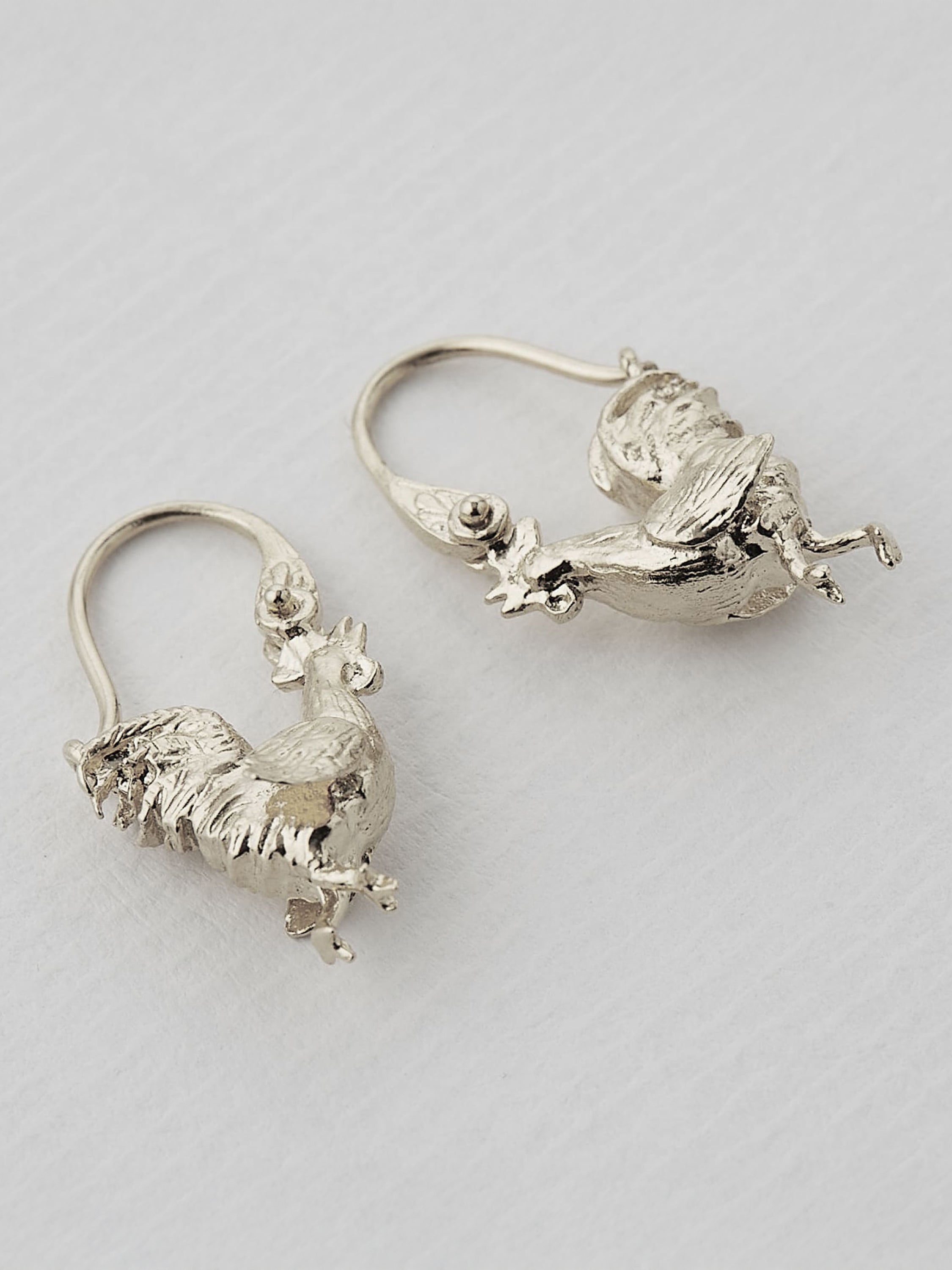 Small Rooster Ornate Creole Earrings - image 6 | silver